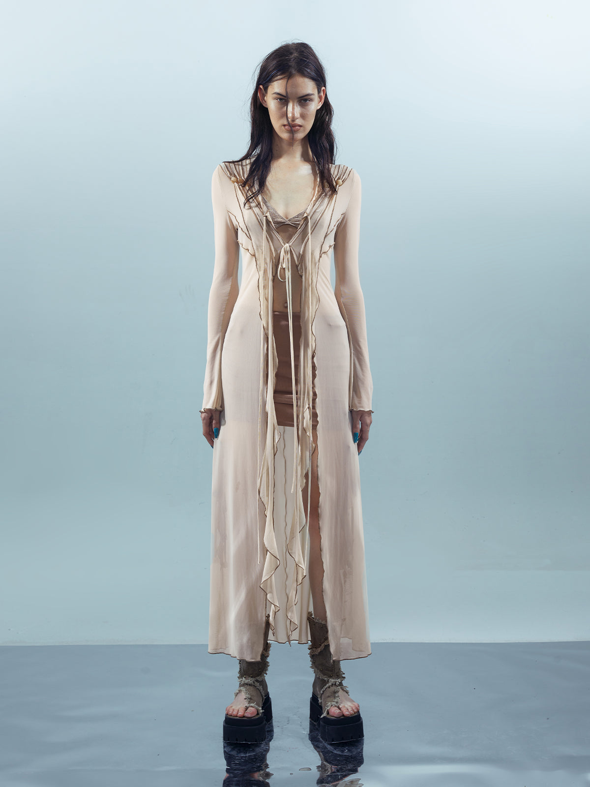 UpdateNN NORTH NODE Ethereal Threads Beaded Lace Up Mesh Knit