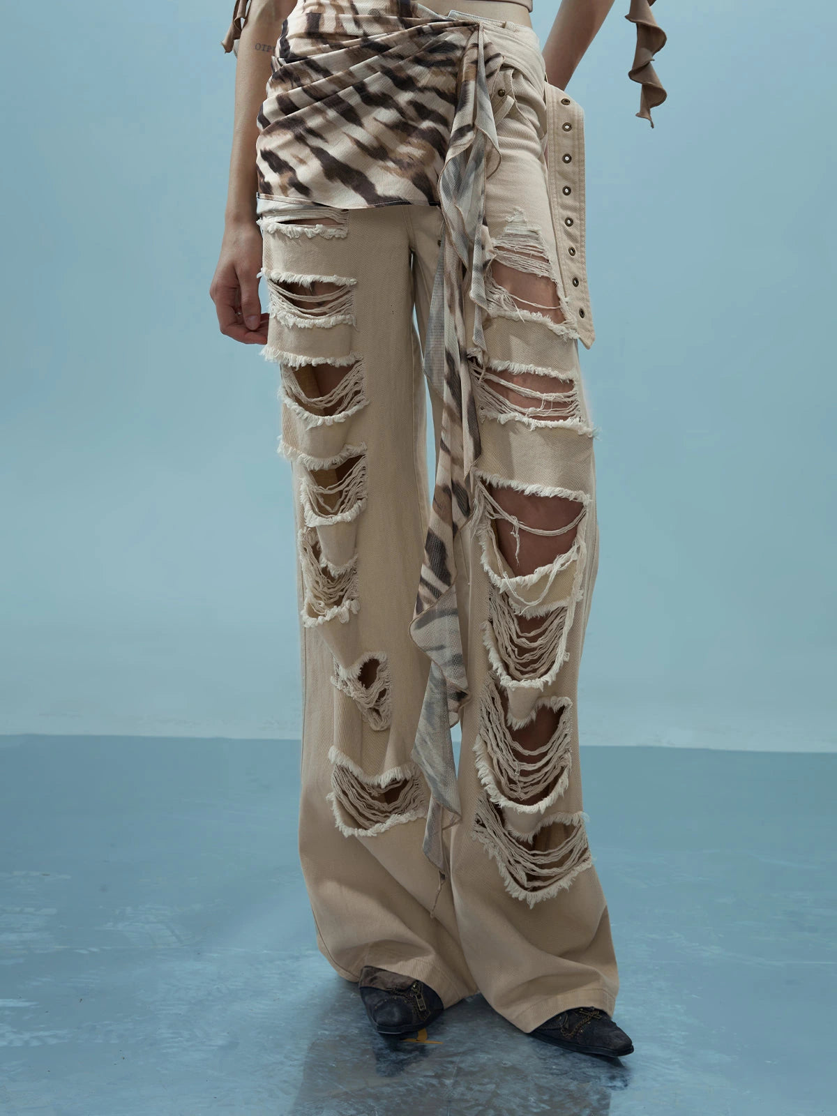 Distressed Denim With Detachable Sheer Panel
