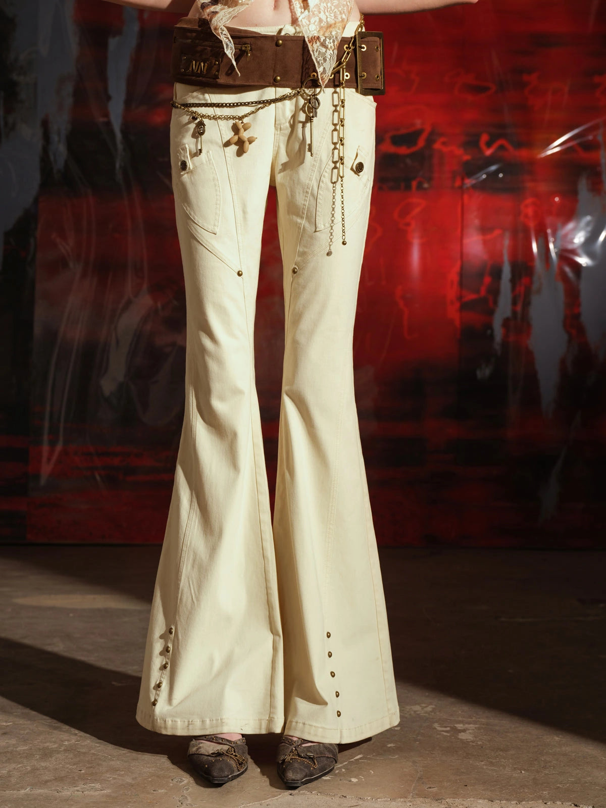 Slim Fit Flared Pants With Astro Inspired Design