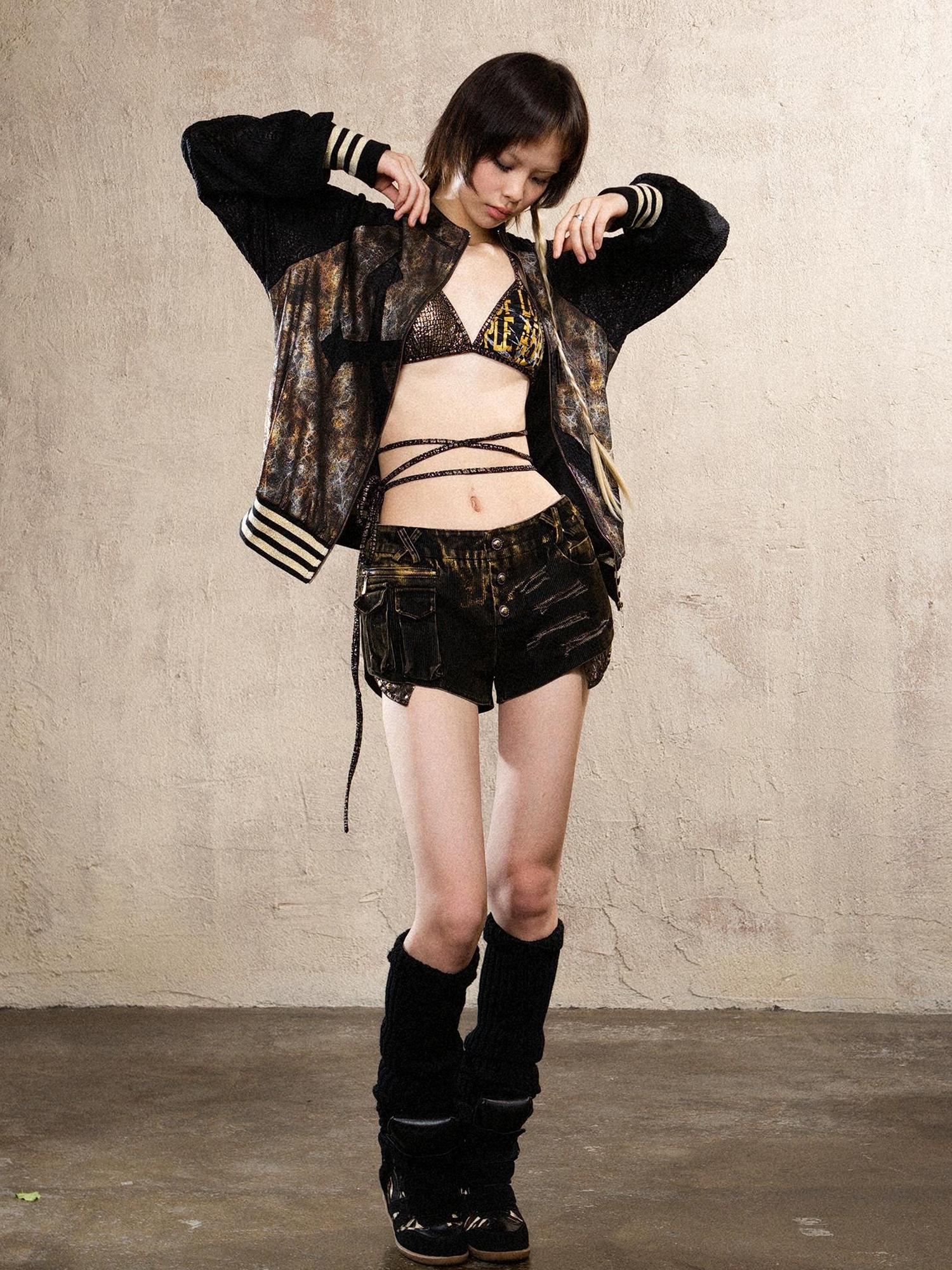 ARIADNAw Ariadna Cross Knit Sleeve Punk Streetwear
