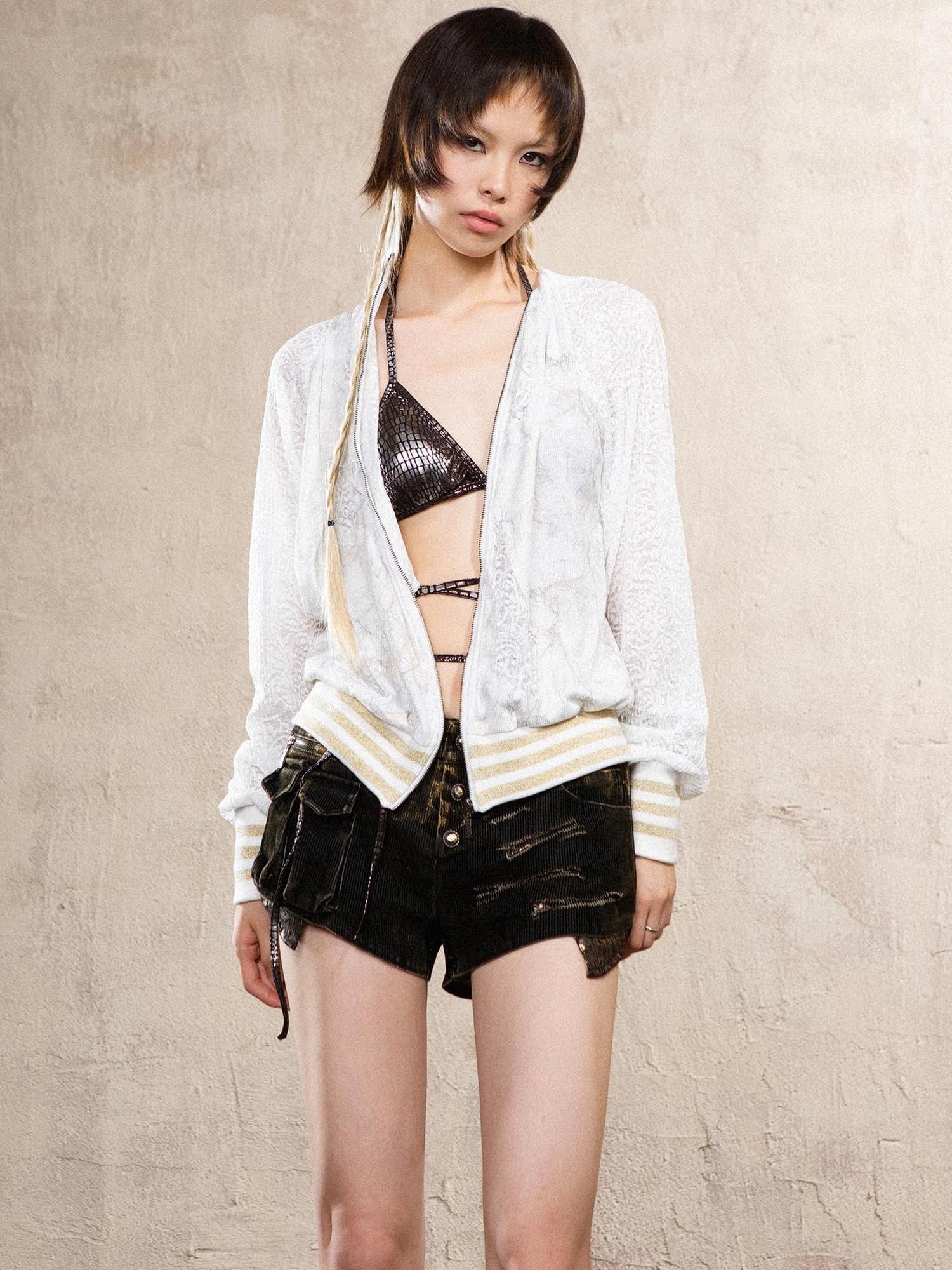 ARIADNAw Ariadna Cross Knit Sleeve Punk Streetwear