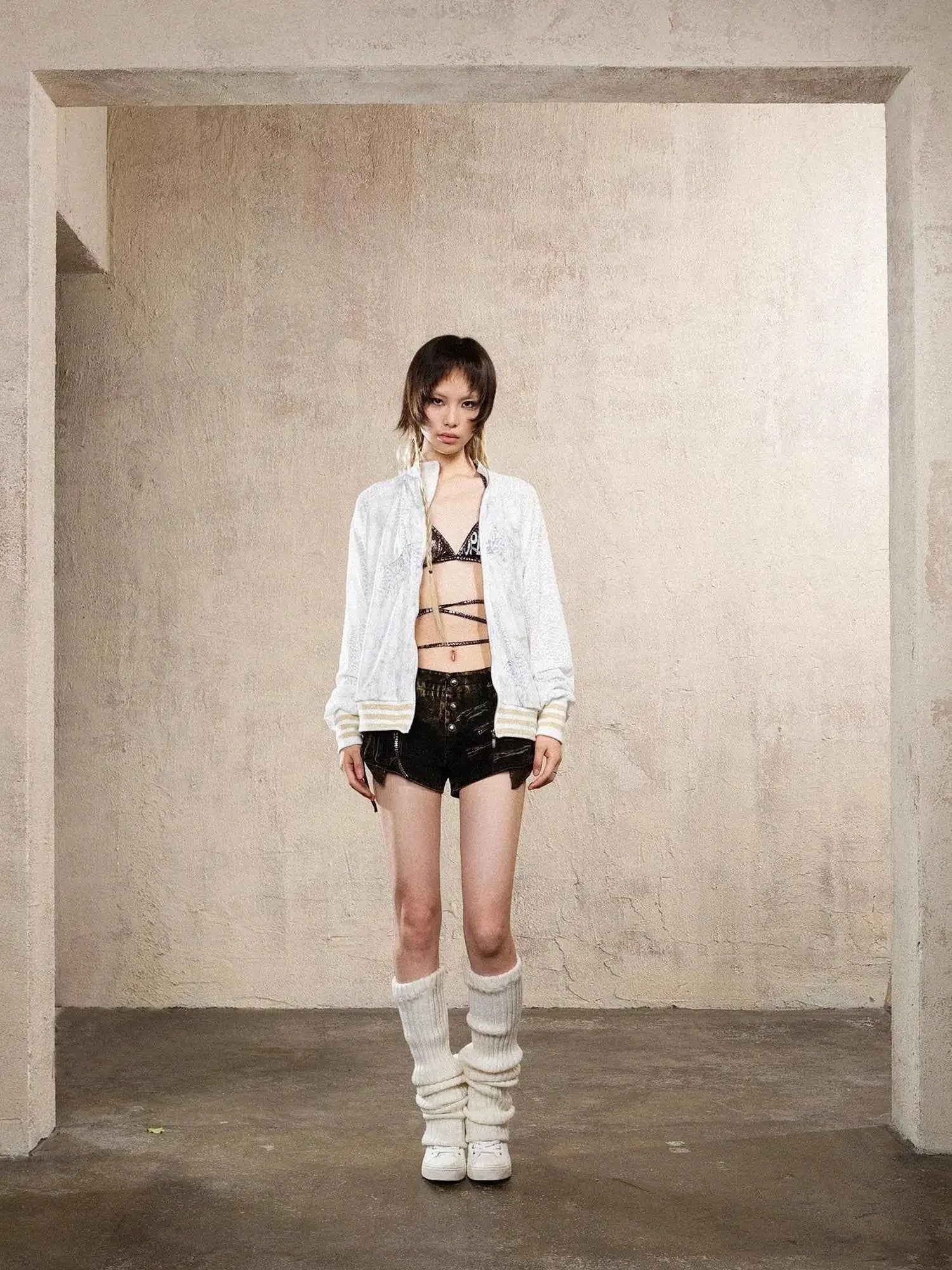 Ariadna Cross Knit Sleeve Punk Streetwear
