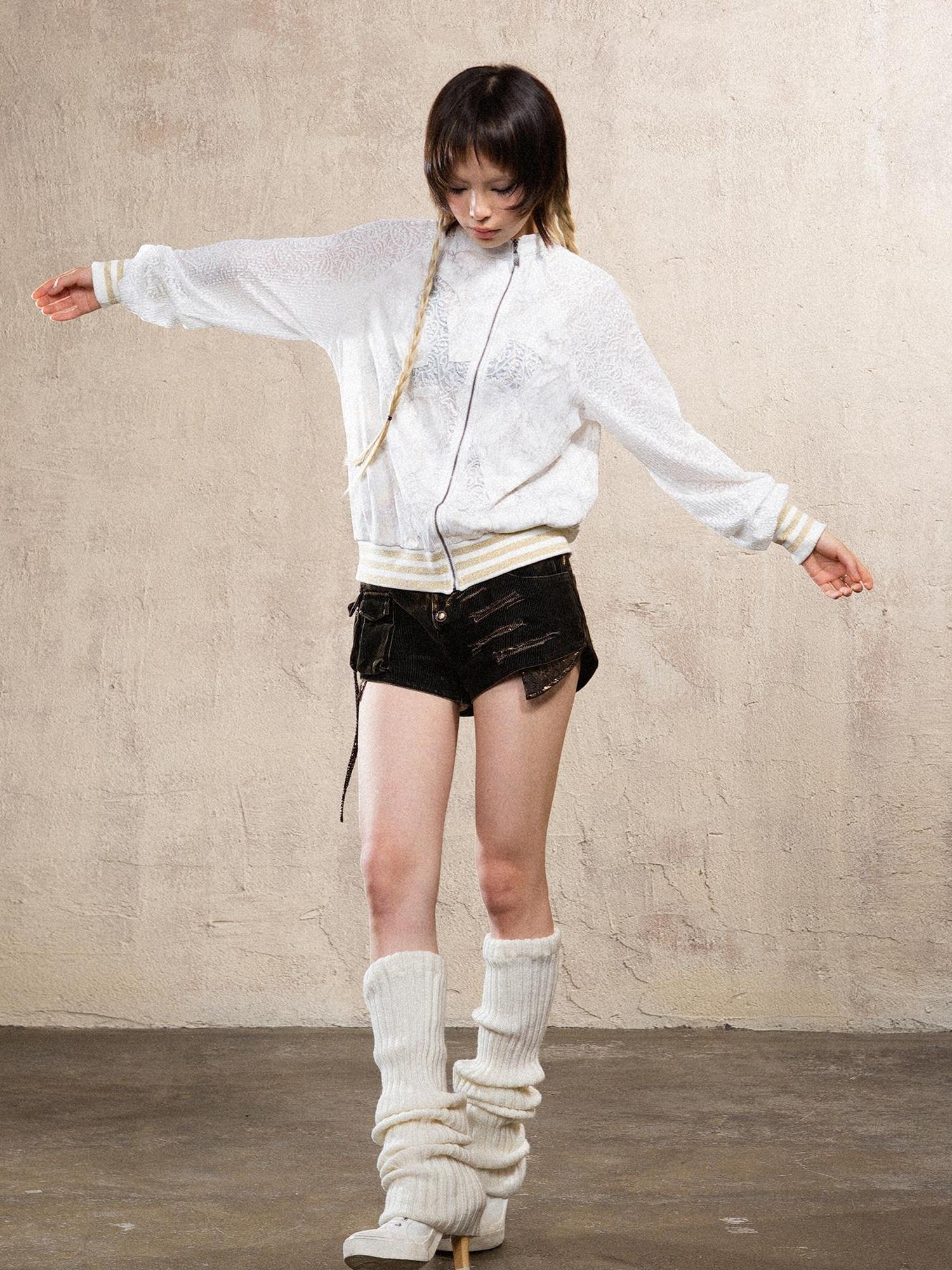 ARIADNAw Ariadna Cross Knit Sleeve Punk Streetwear