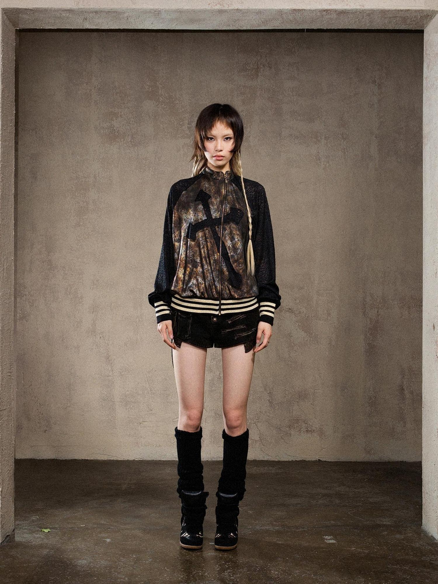 ARIADNAw Ariadna Cross Knit Sleeve Punk Streetwear