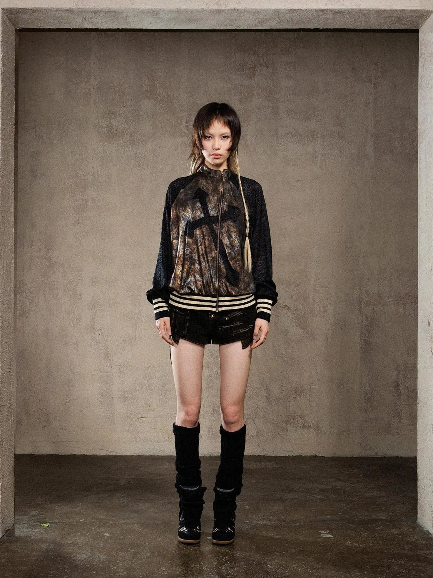 Ariadna Cross Knit Sleeve Punk Streetwear