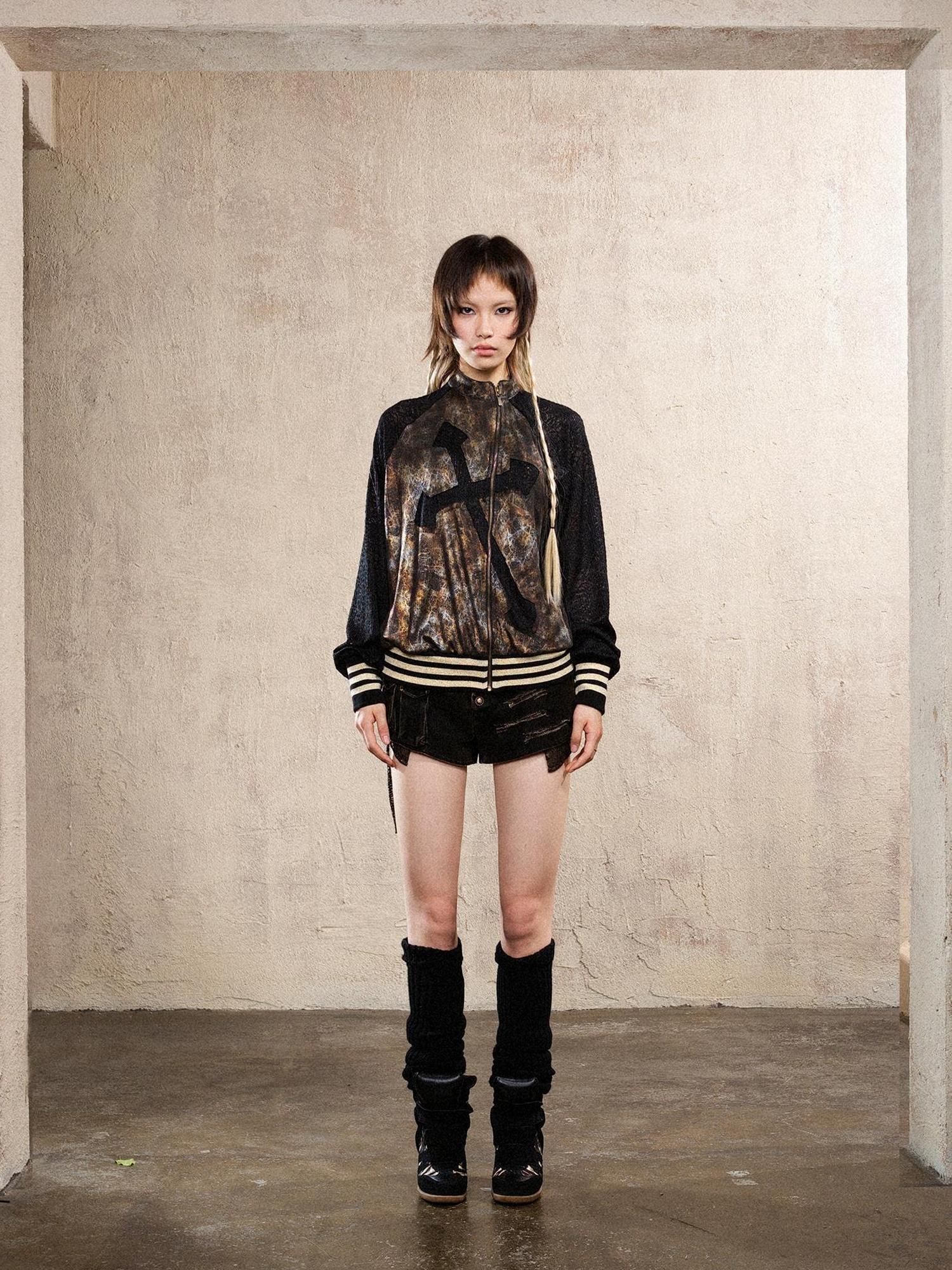 ARIADNAw Ariadna Cross Knit Sleeve Punk Streetwear