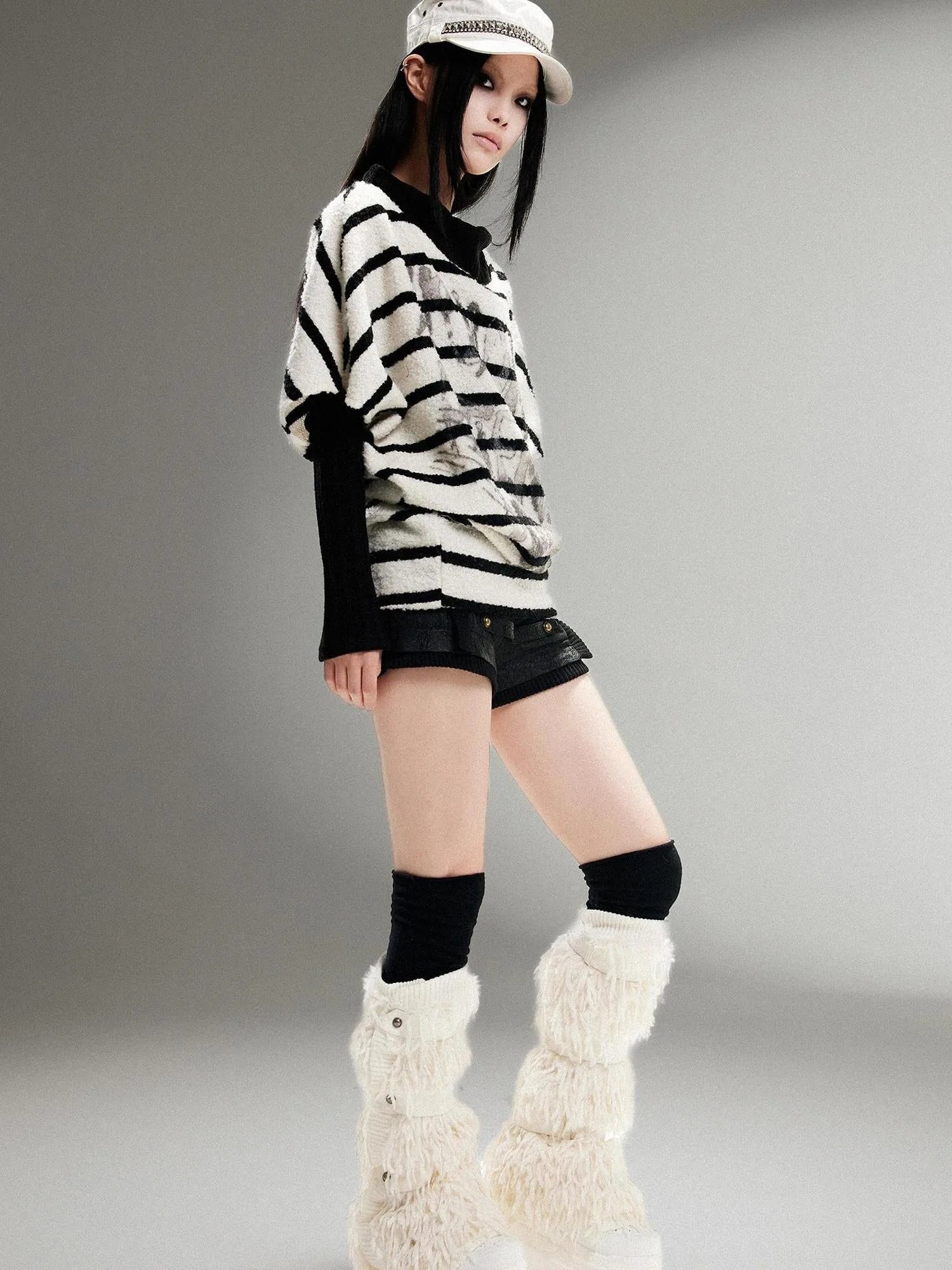 Ariadna Eco Fur Stitched Leg Warmers For Punk Winter Women