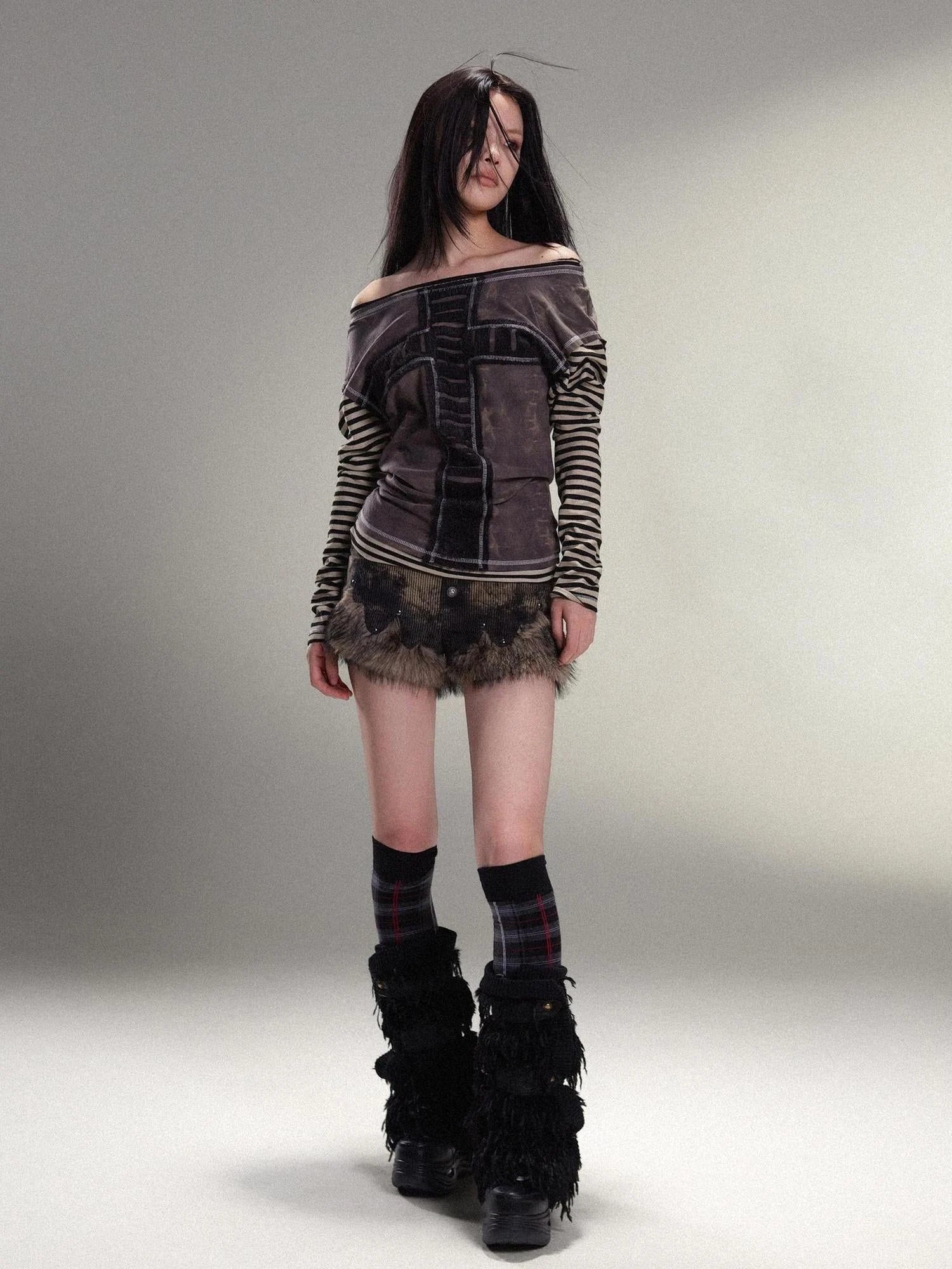 Ariadna Eco Fur Stitched Leg Warmers For Punk Winter Women