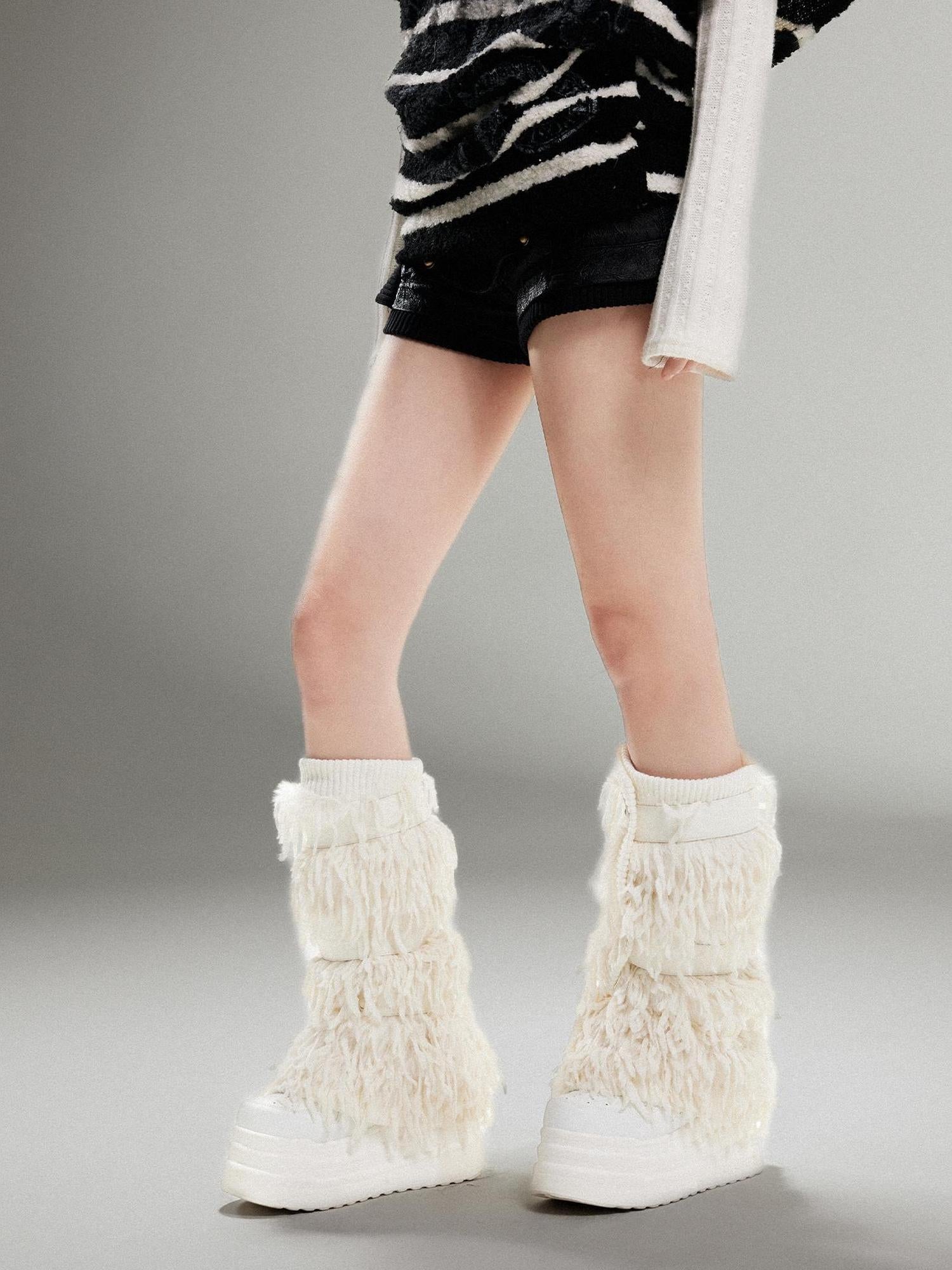 ARIADNAw Ariadna Eco Fur Stitched Leg Warmers For Punk Winter Women