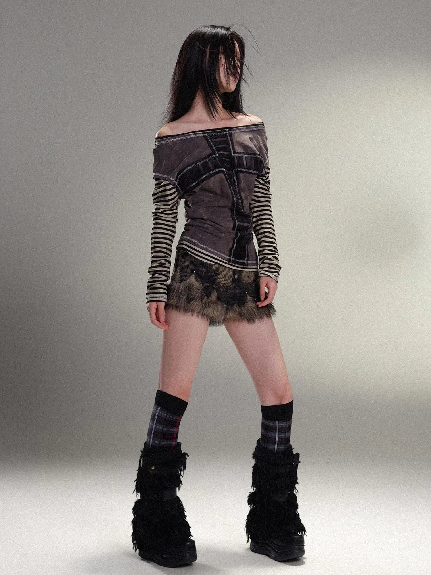 Ariadna Eco Fur Stitched Leg Warmers For Punk Winter Women
