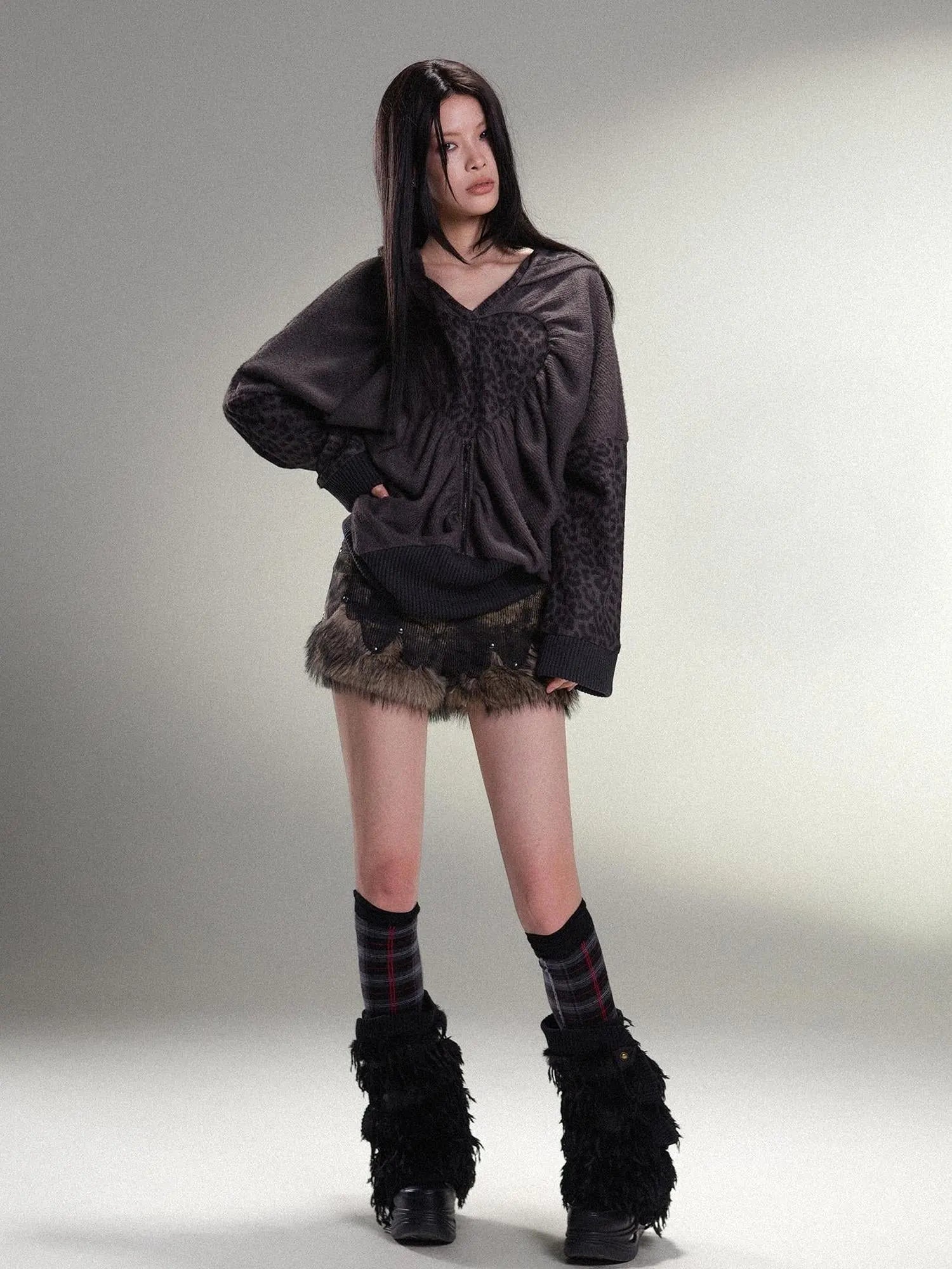 Ariadna Eco Fur Stitched Leg Warmers For Punk Winter Women