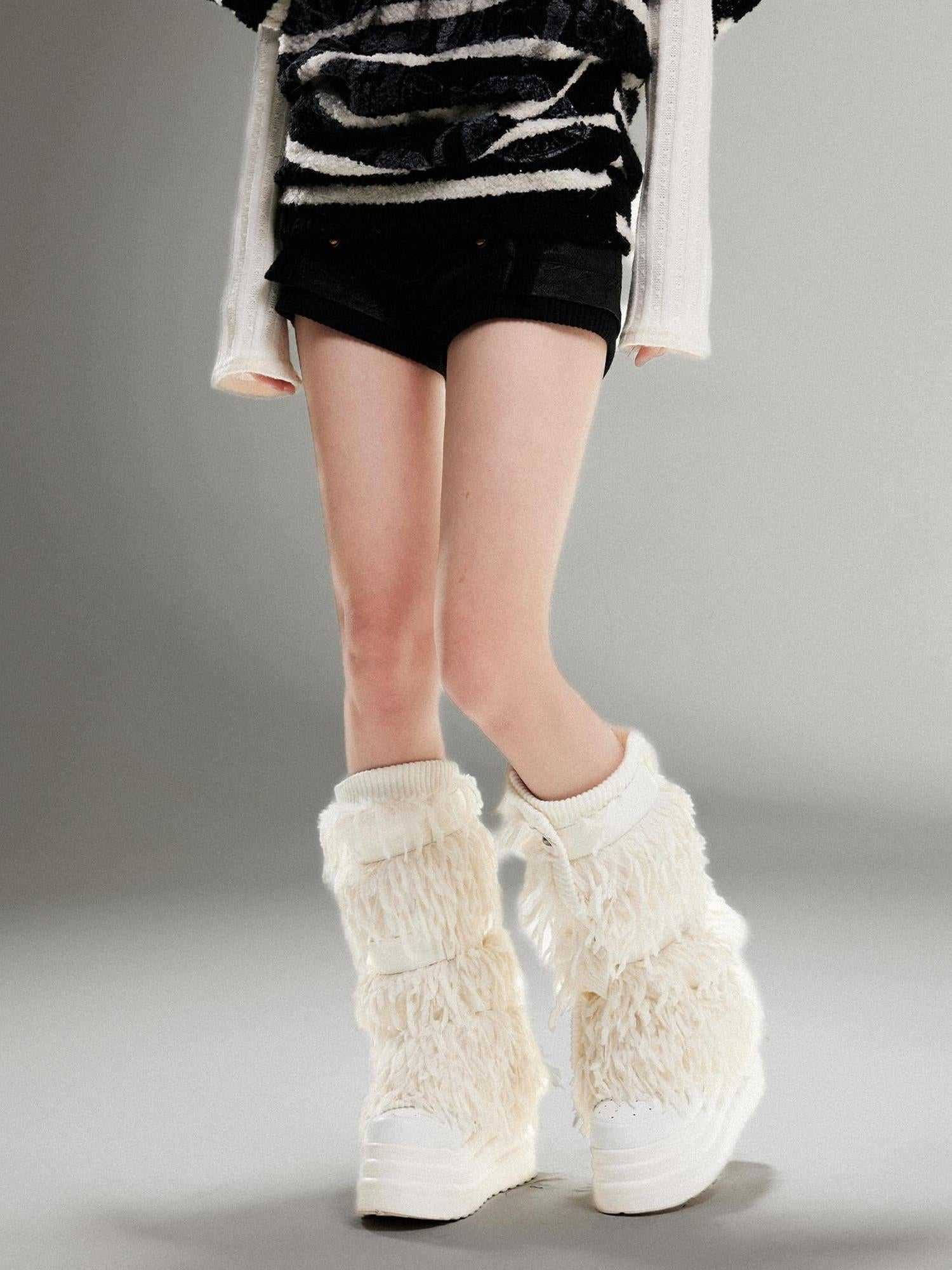 ARIADNAw Ariadna Eco Fur Stitched Leg Warmers For Punk Winter Women