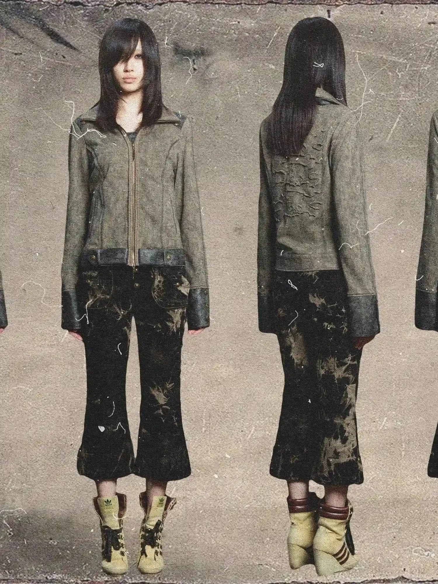 Ariadna Patchwork Punk High Neck Sporty Industrial Jacket