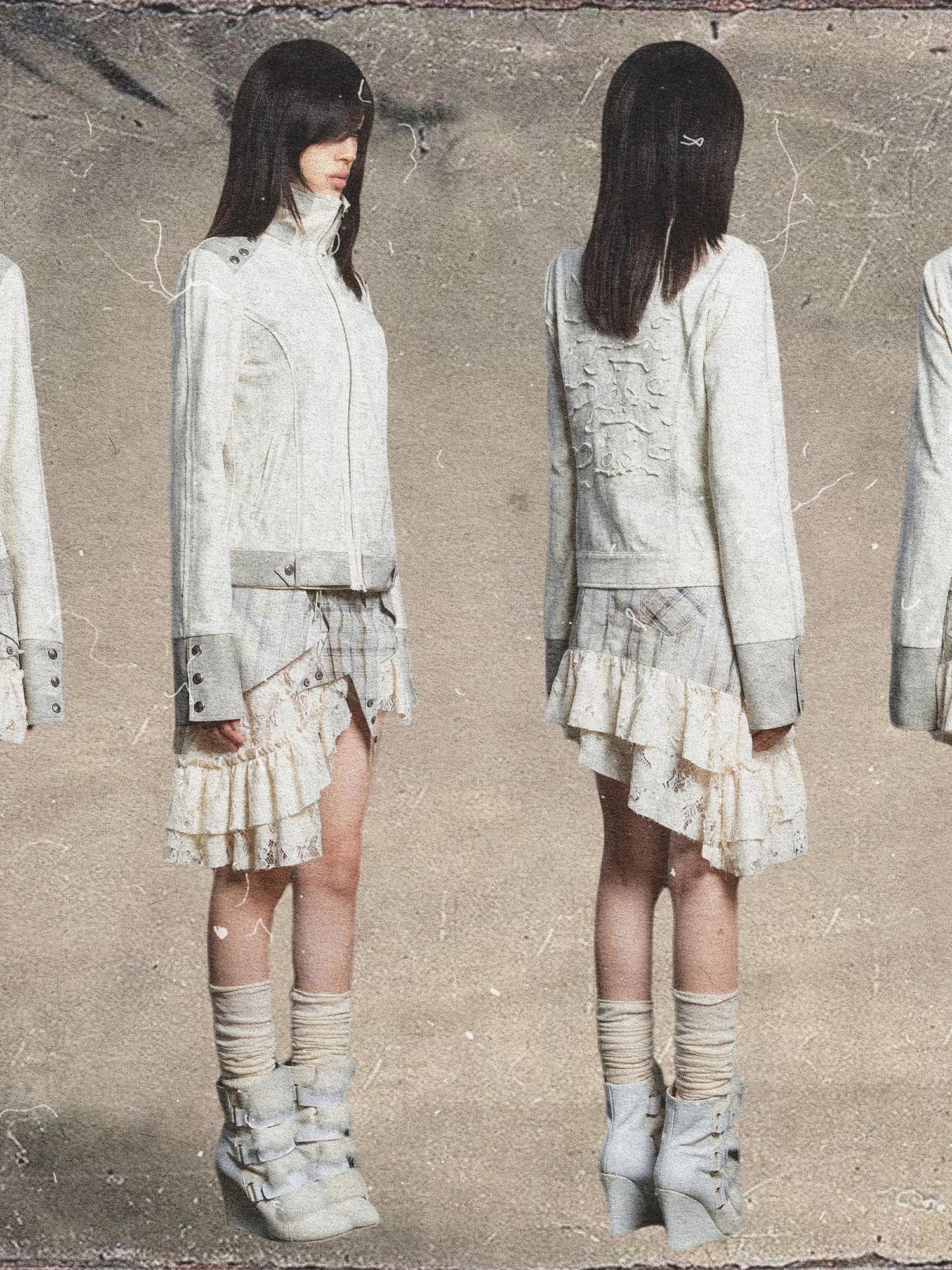 ARIADNAw Ariadna Patchwork Punk High Neck Sporty Industrial Jacket