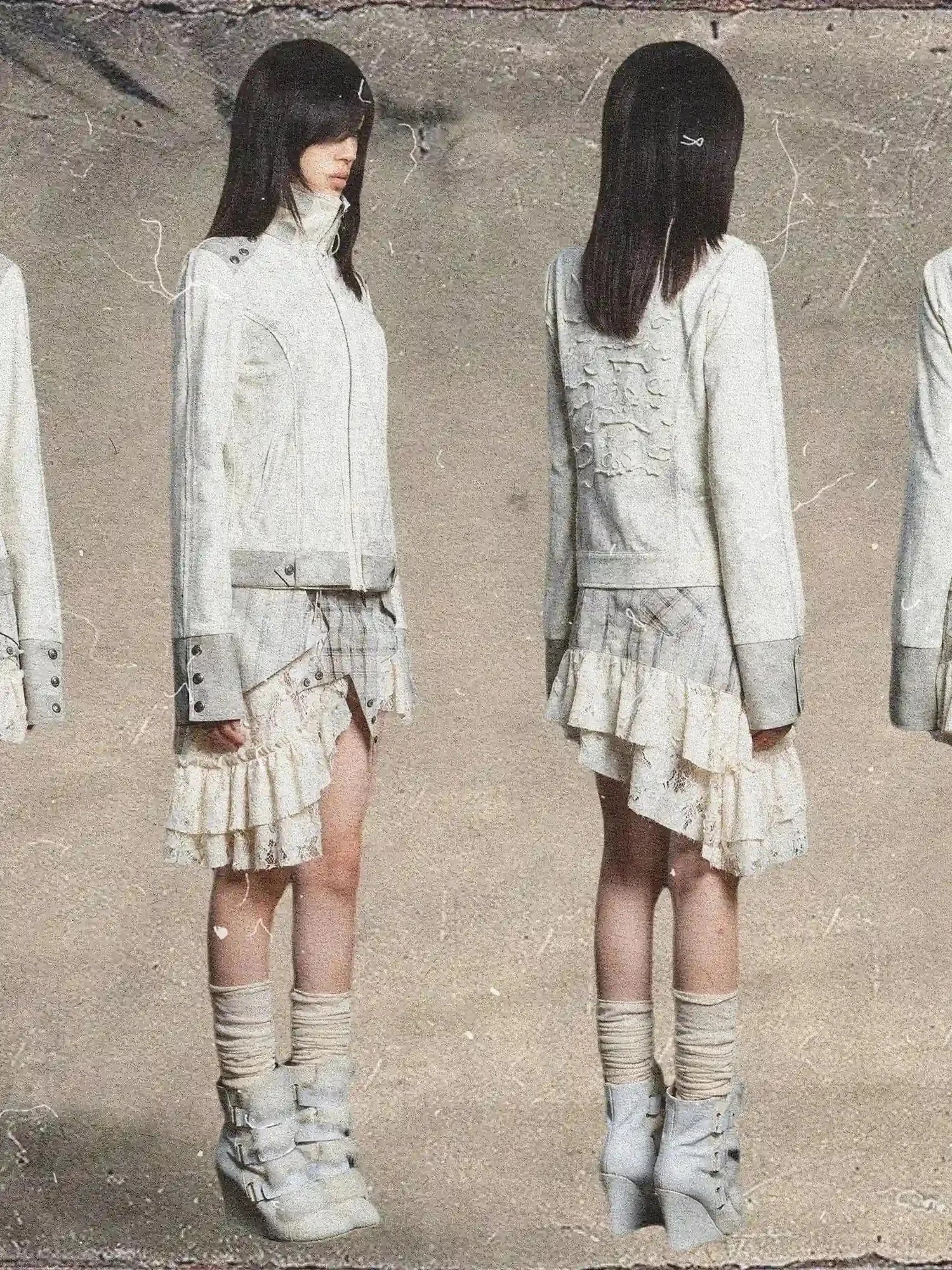 Ariadna Patchwork Punk High Neck Sporty Industrial Jacket