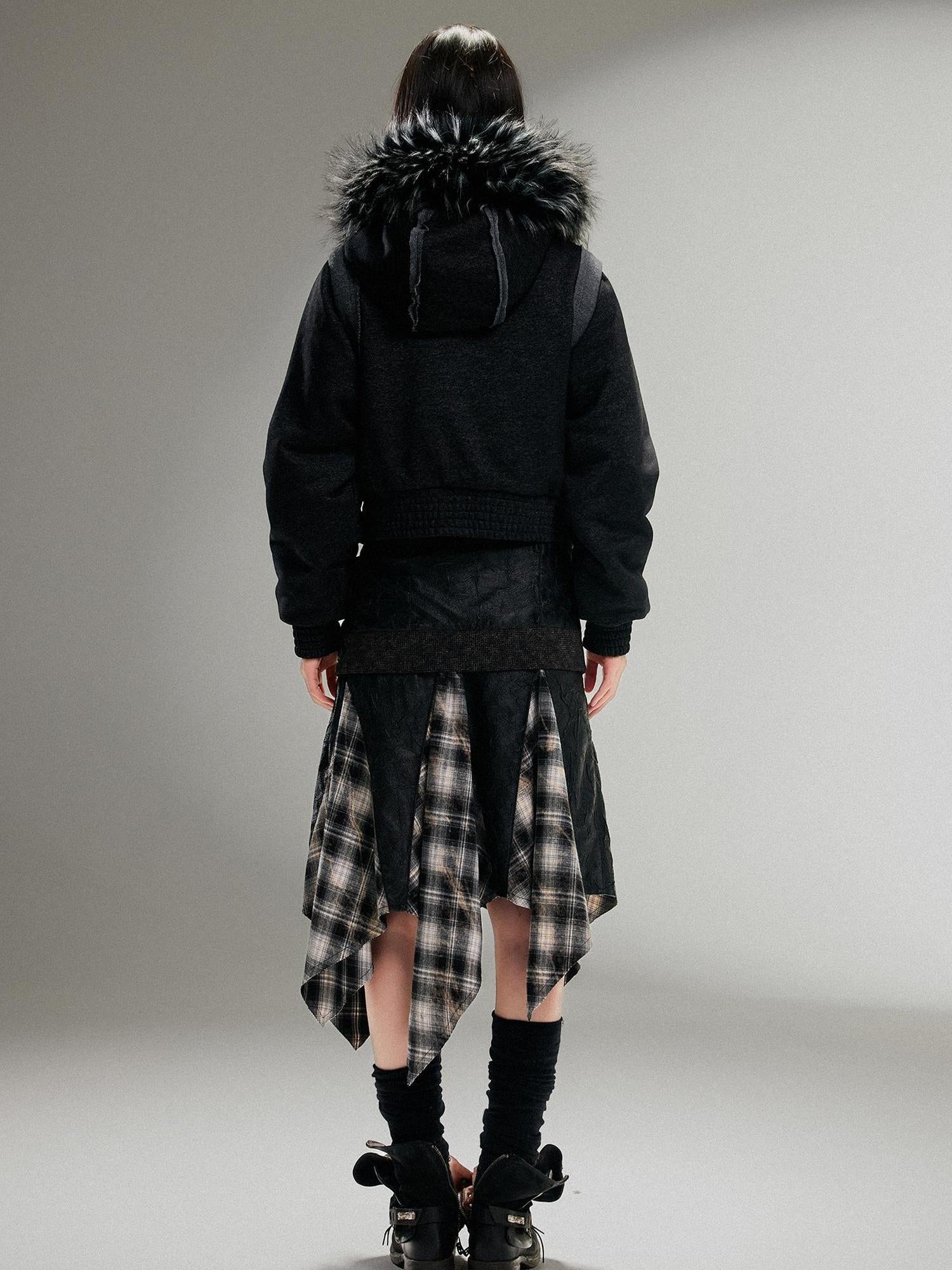 ARIADNAw Ariadna Punk Embroidered Fur Collar Bomber Jacket
