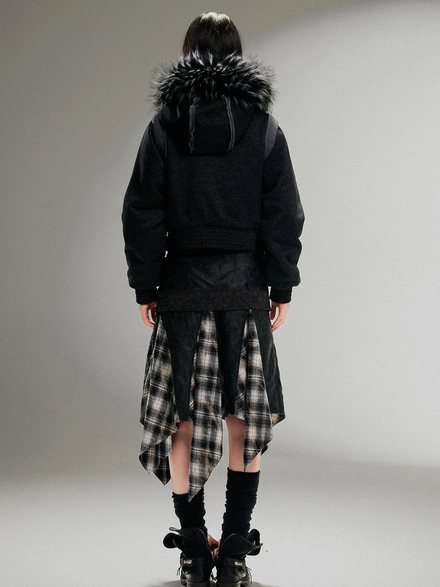 Ariadna Punk Embroidered Fur Collar Bomber Jacket