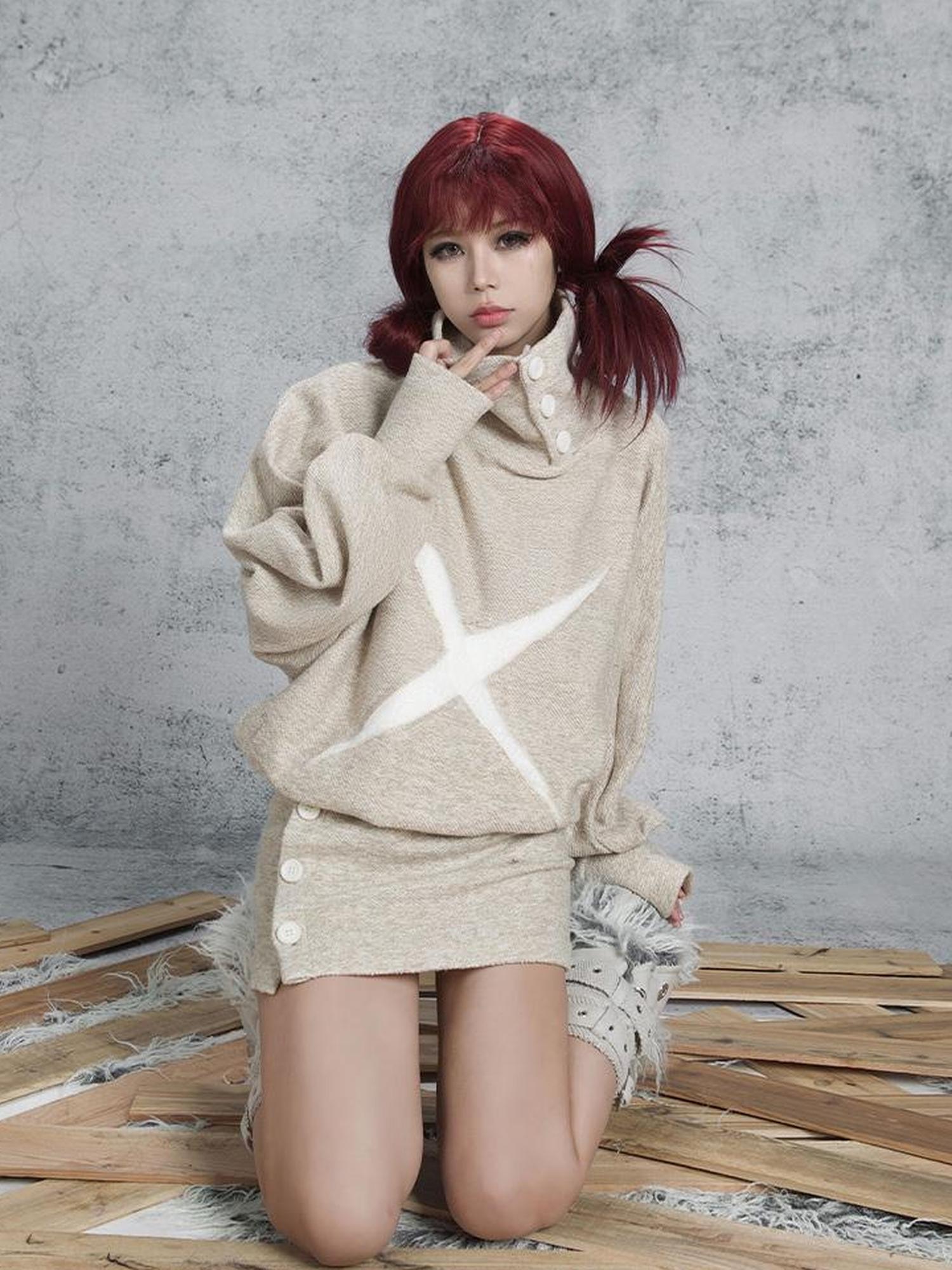 ARIADNAw Ariadna Punk Knit High Collar Loose Fit Thick Soft Vintage Femme