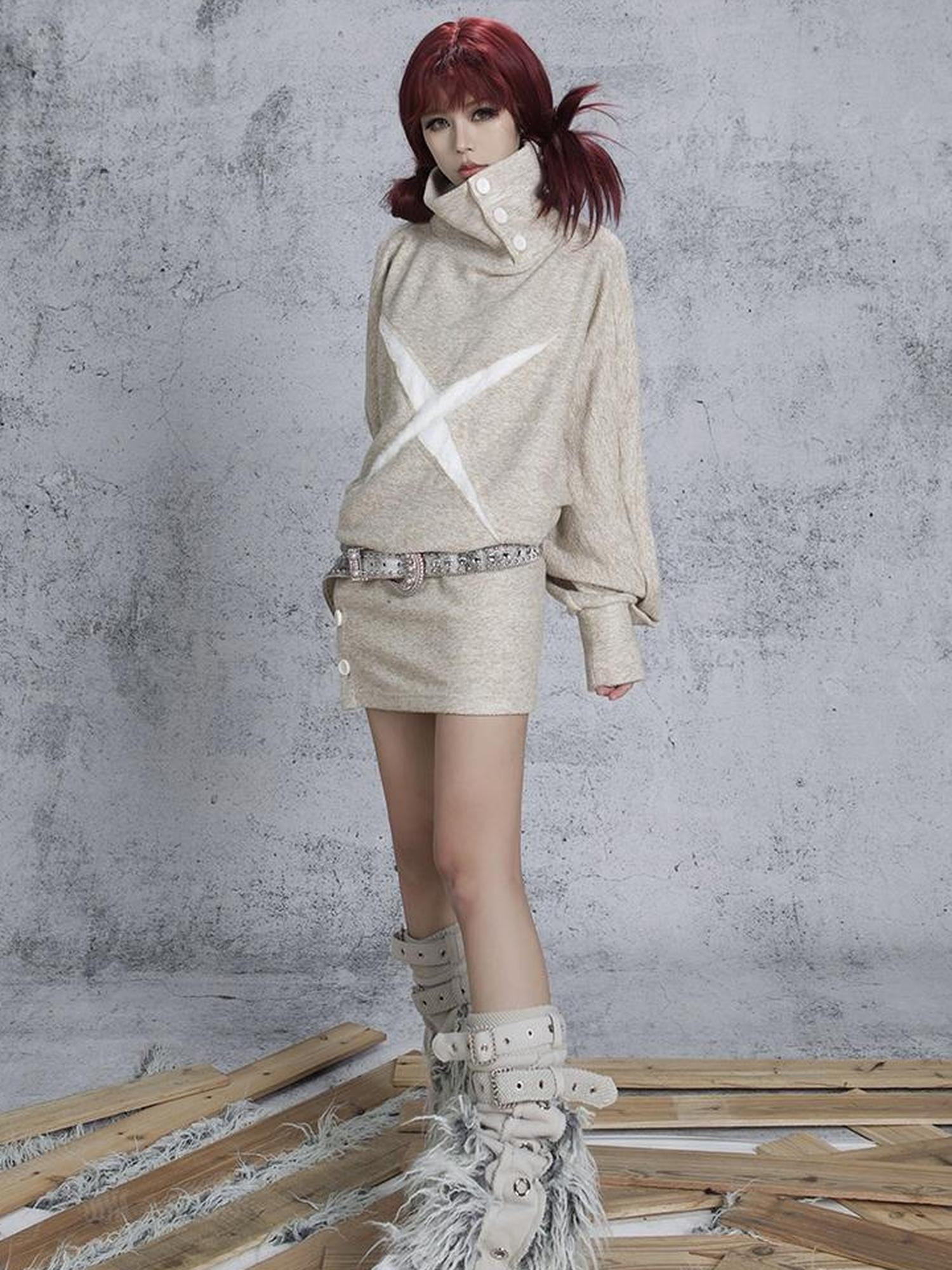 ARIADNAw Ariadna Punk Knit High Collar Loose Fit Thick Soft Vintage Femme