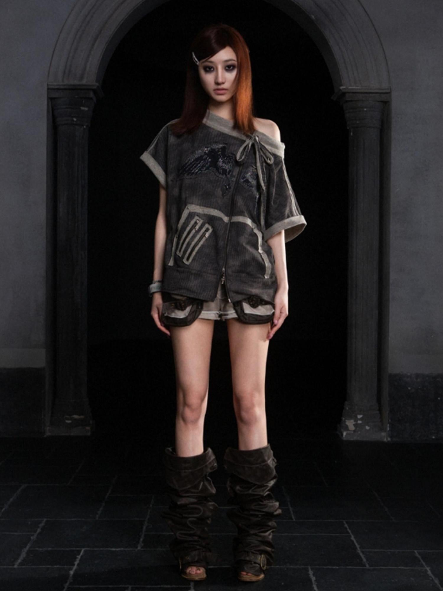 ARIADNAw Ariadna Punk Print Loose Knit Denim Tee