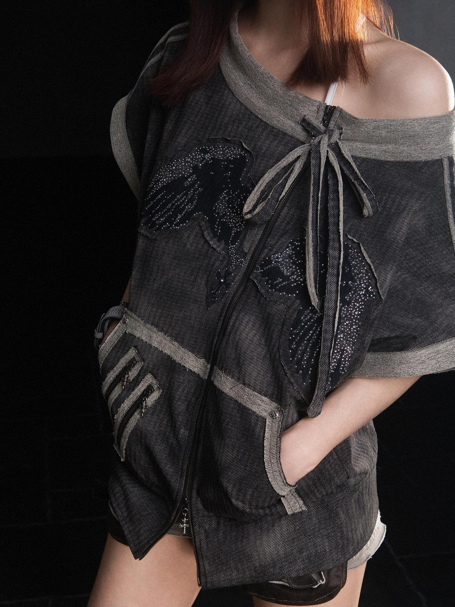 ARIADNAw Ariadna Punk Print Loose Knit Denim Tee