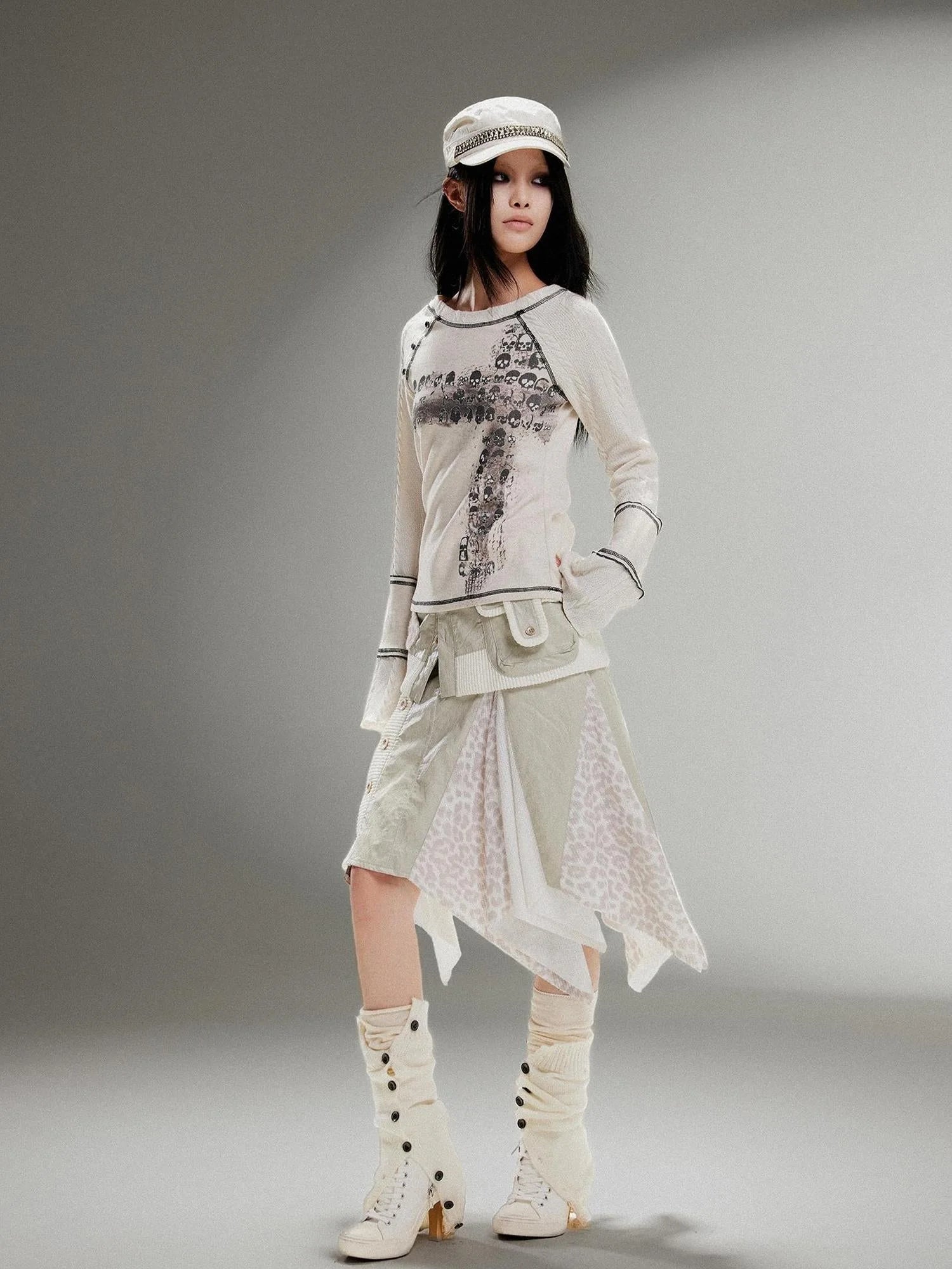 Ariadna Punk Rock Print Elastic High Waist Women Pants