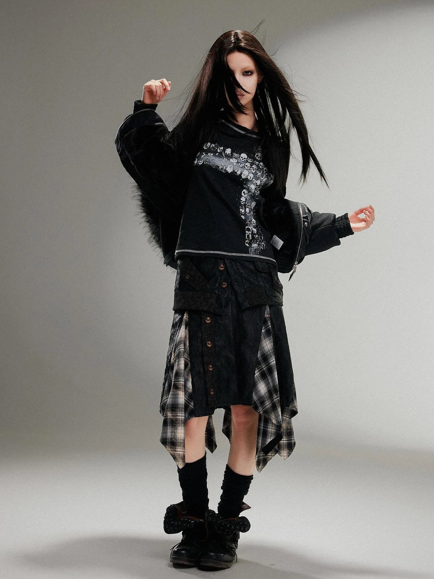 Ariadna Punk Rock Print Elastic High Waist Women Pants