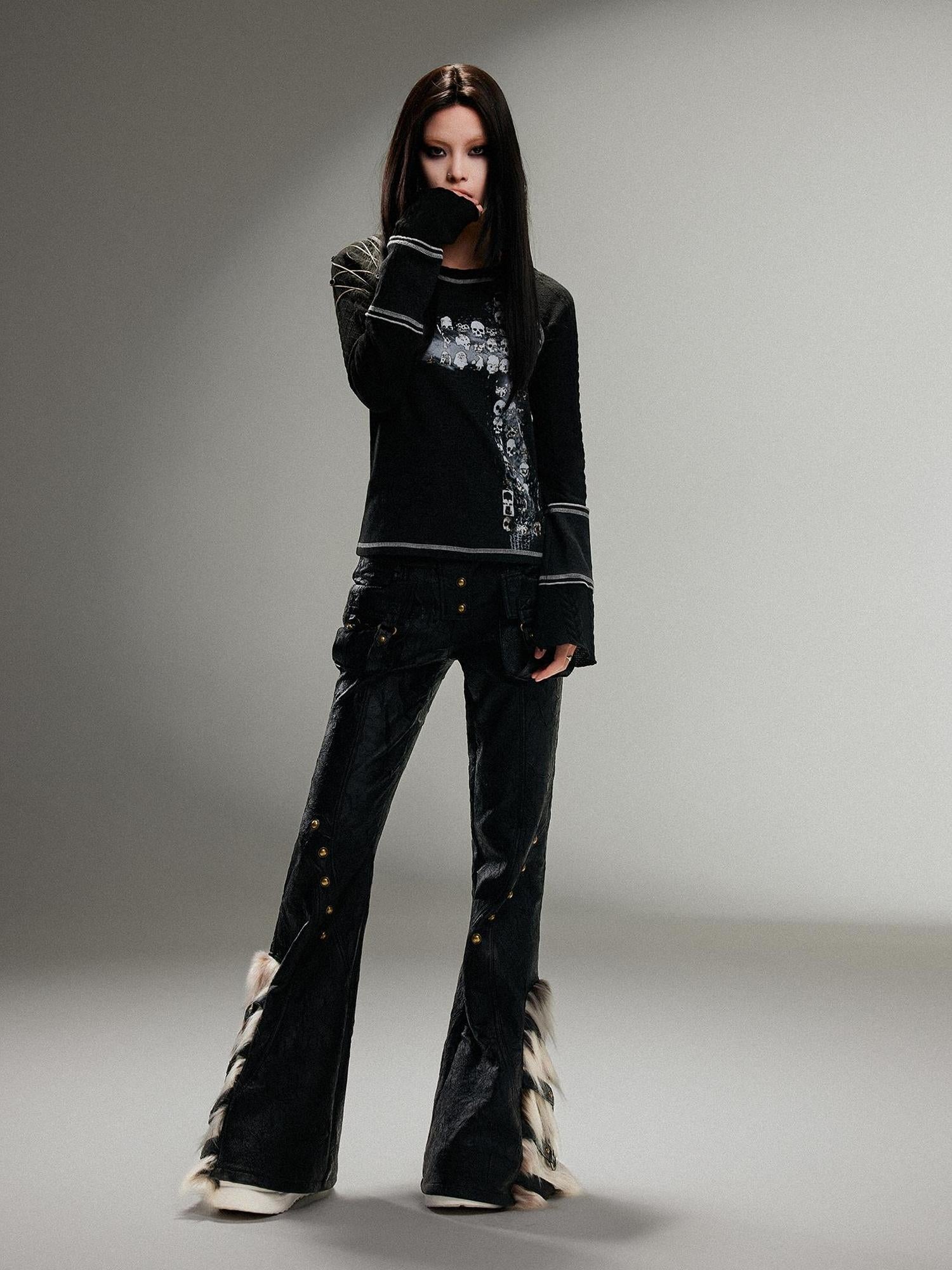 ARIADNAw Ariadna Punk Rock Print Elastic High Waist Women Pants