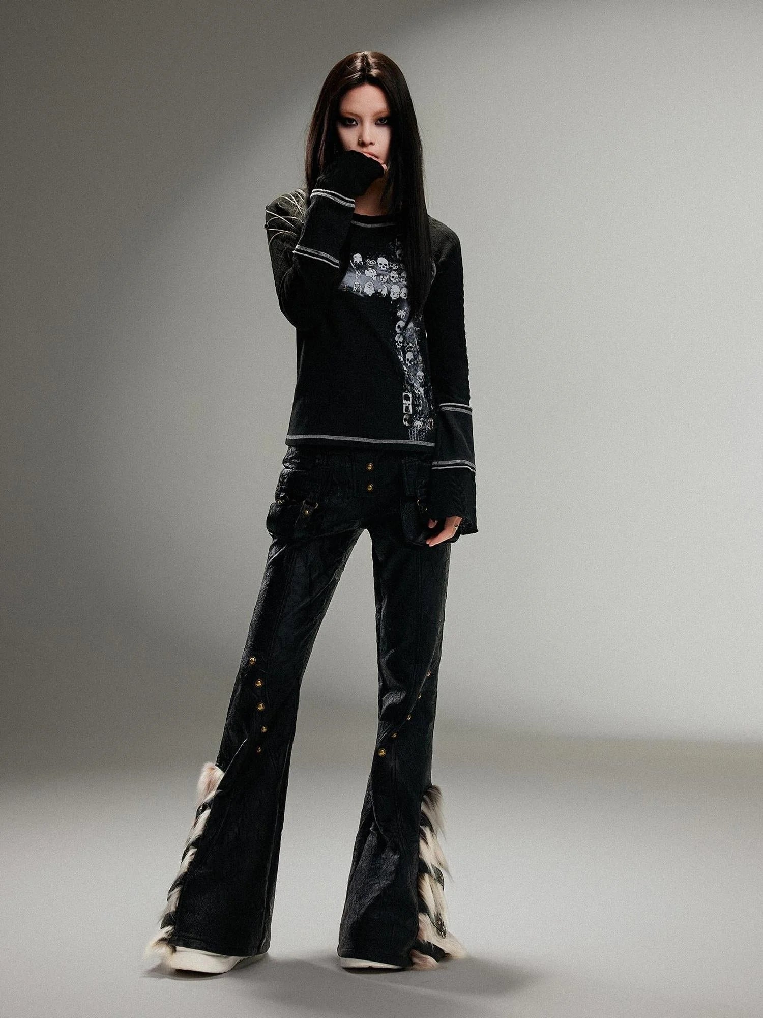 Ariadna Punk Rock Print Elastic High Waist Women Pants