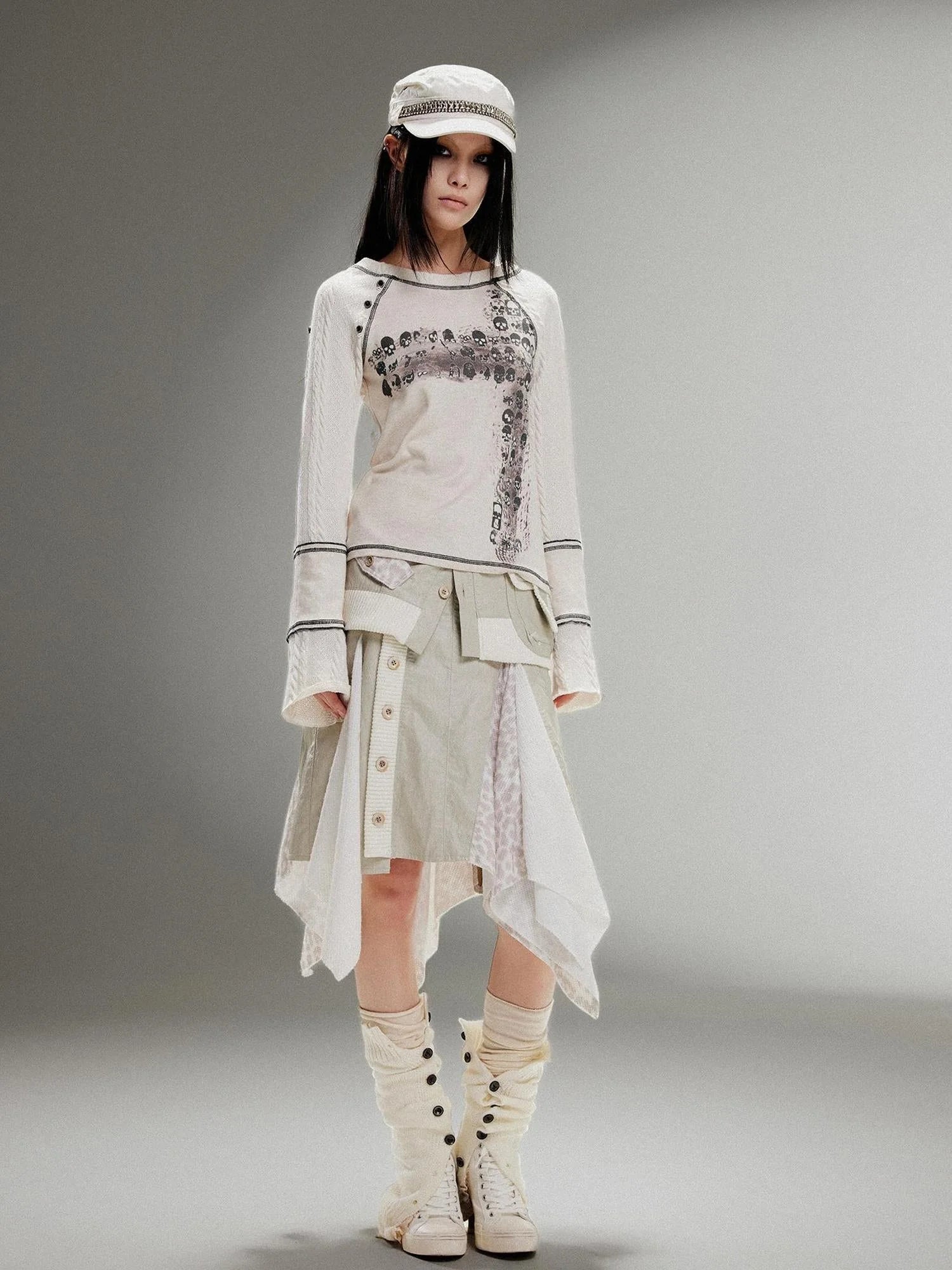 Ariadna Punk Rock Print Elastic High Waist Women Pants