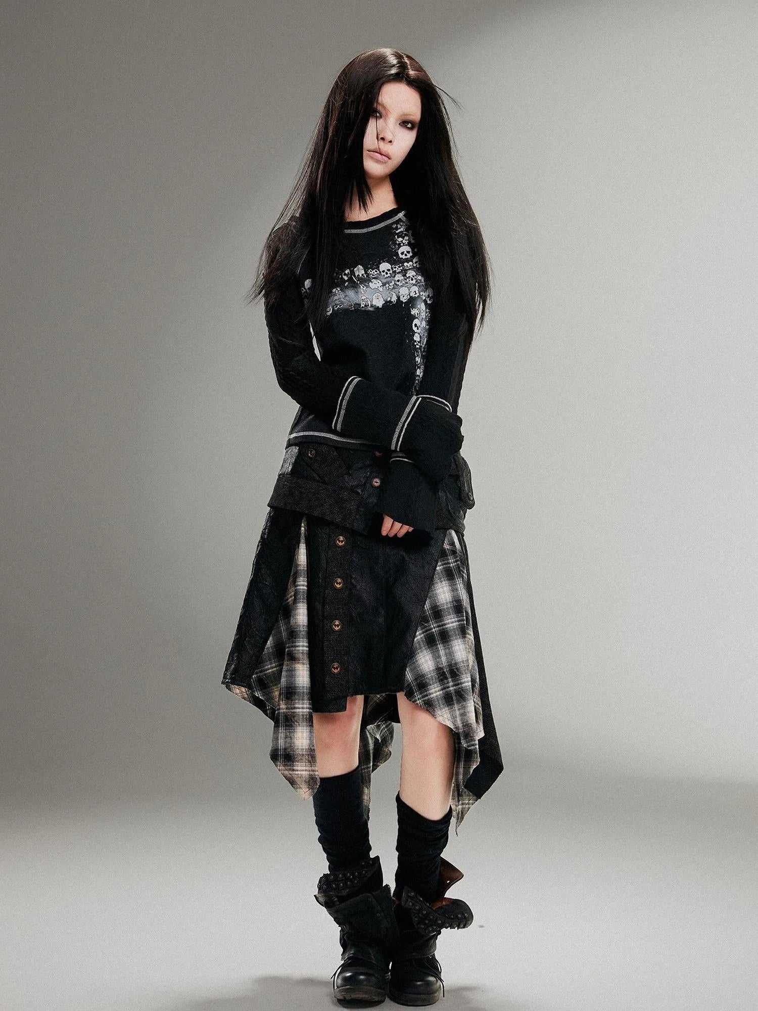 Ariadna Punk Rock Print Elastic High Waist Women Pants