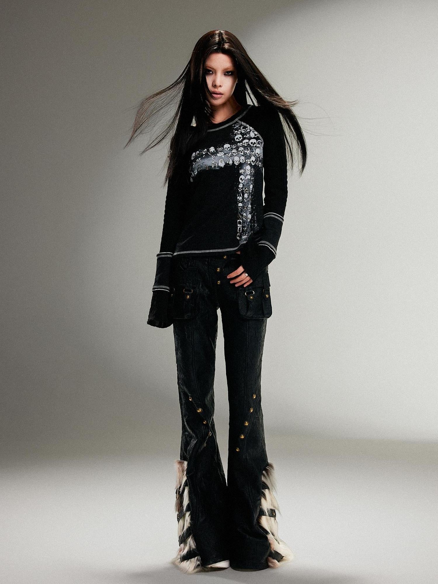 ARIADNAw Ariadna Punk Rock Print Elastic High Waist Women Pants