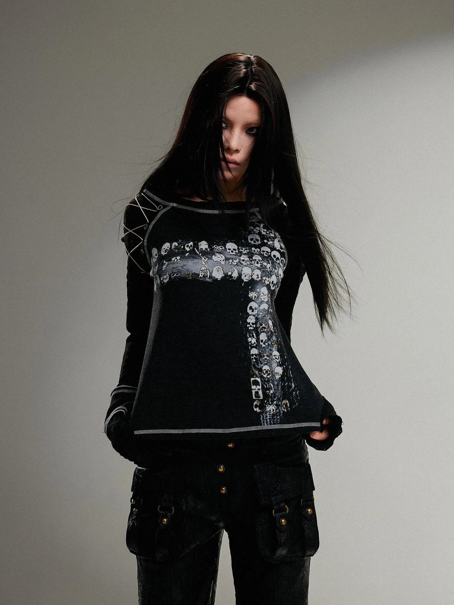Ariadna Punk Rock Print Elastic High Waist Women Pants