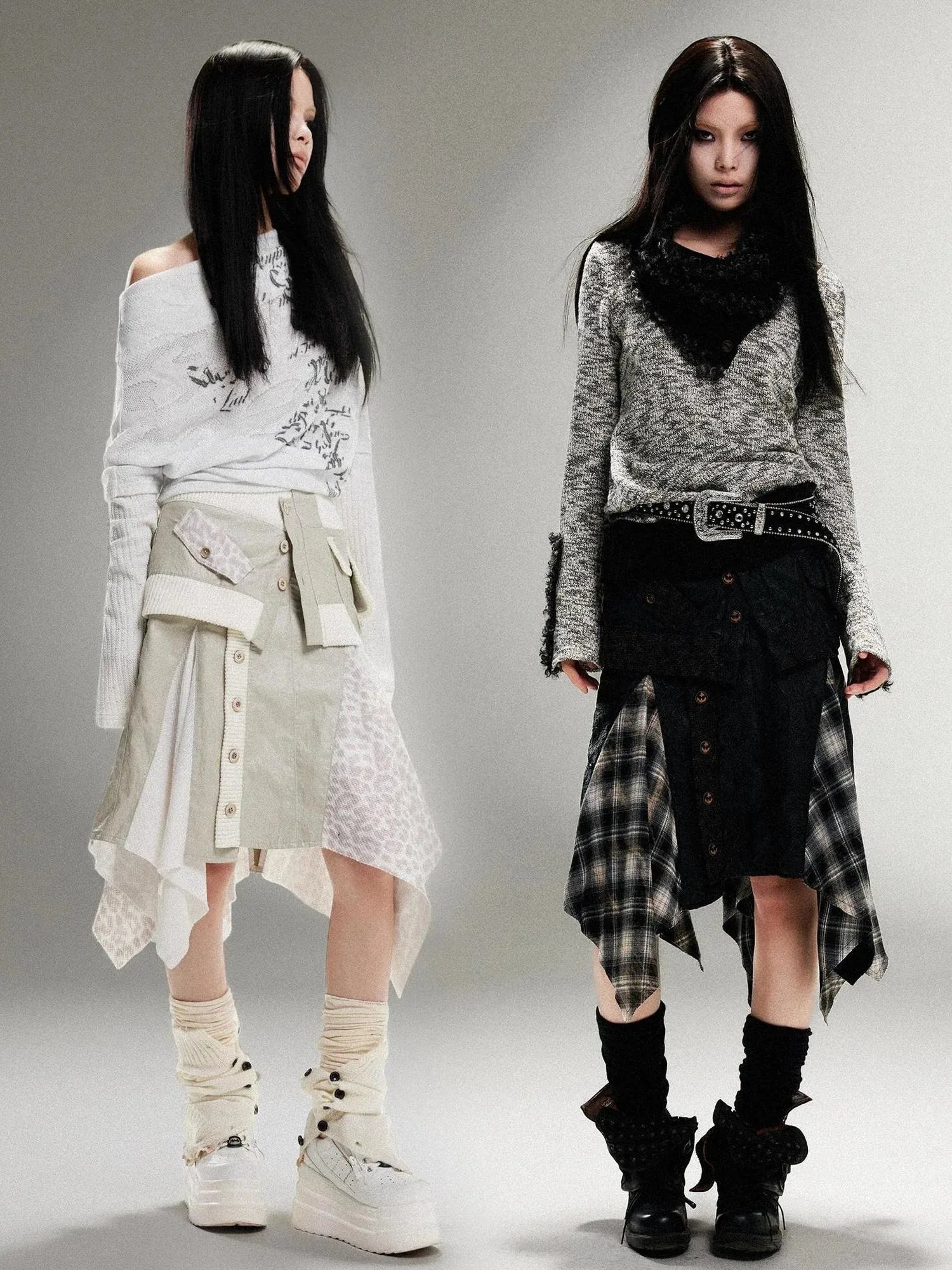 Ariadna Punk Rock Vintage Asymmetrical Leather Mini Skirt