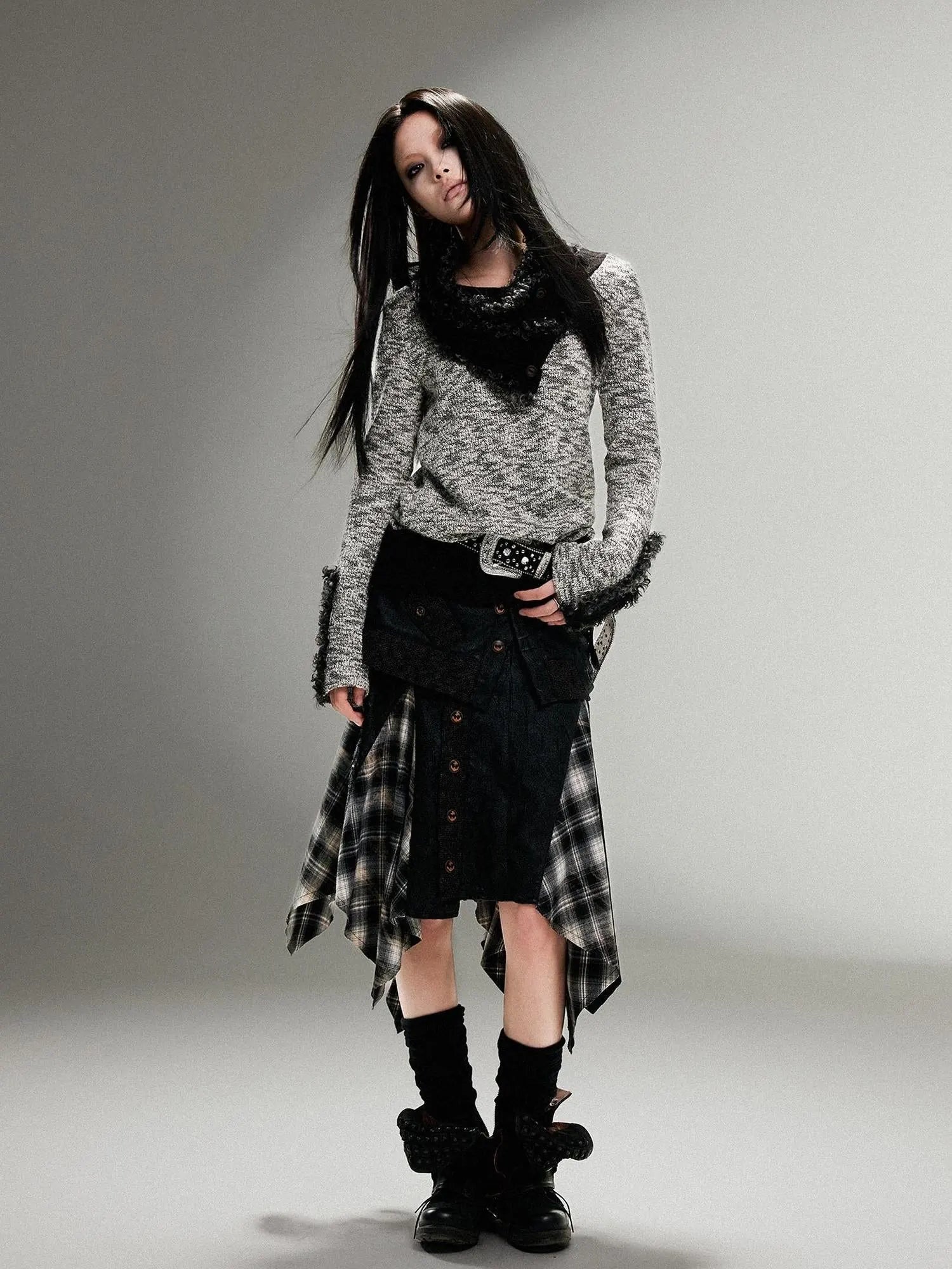 Ariadna Punk Rock Vintage Asymmetrical Leather Mini Skirt