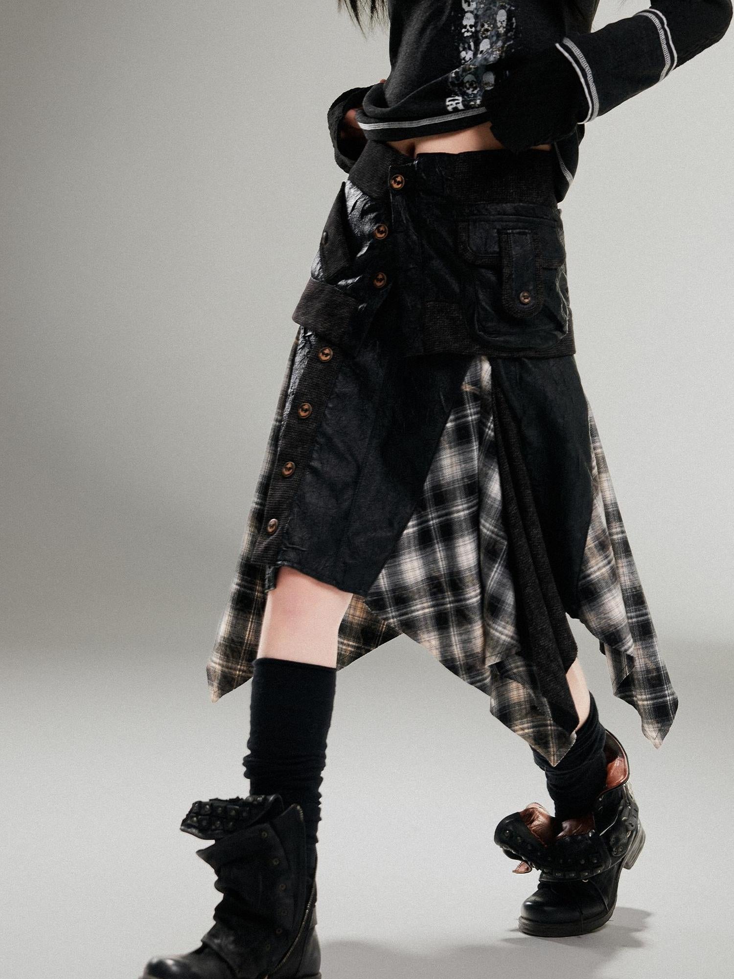 ARIADNAw Ariadna Punk Rock Vintage Asymmetrical Leather Mini Skirt