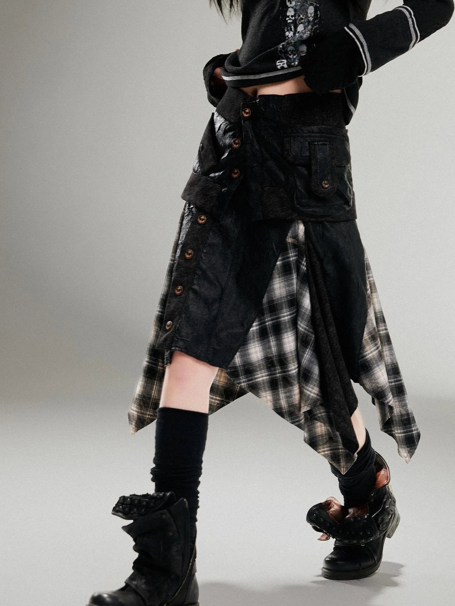 Ariadna Punk Rock Vintage Asymmetrical Leather Mini Skirt