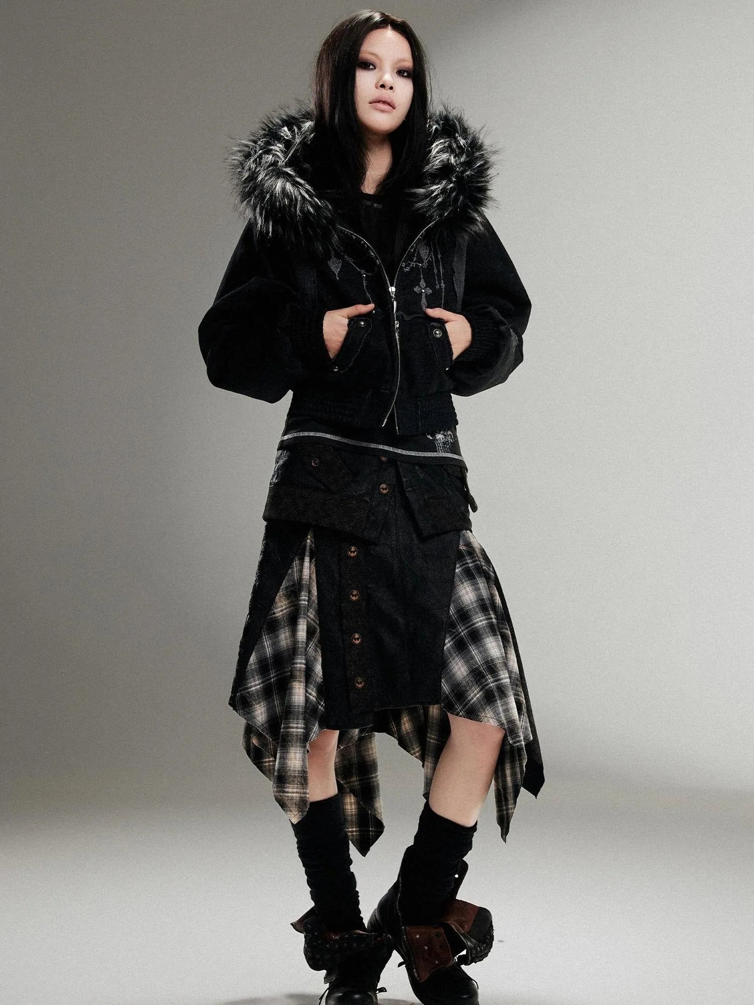 Ariadna Punk Rock Vintage Asymmetrical Leather Mini Skirt