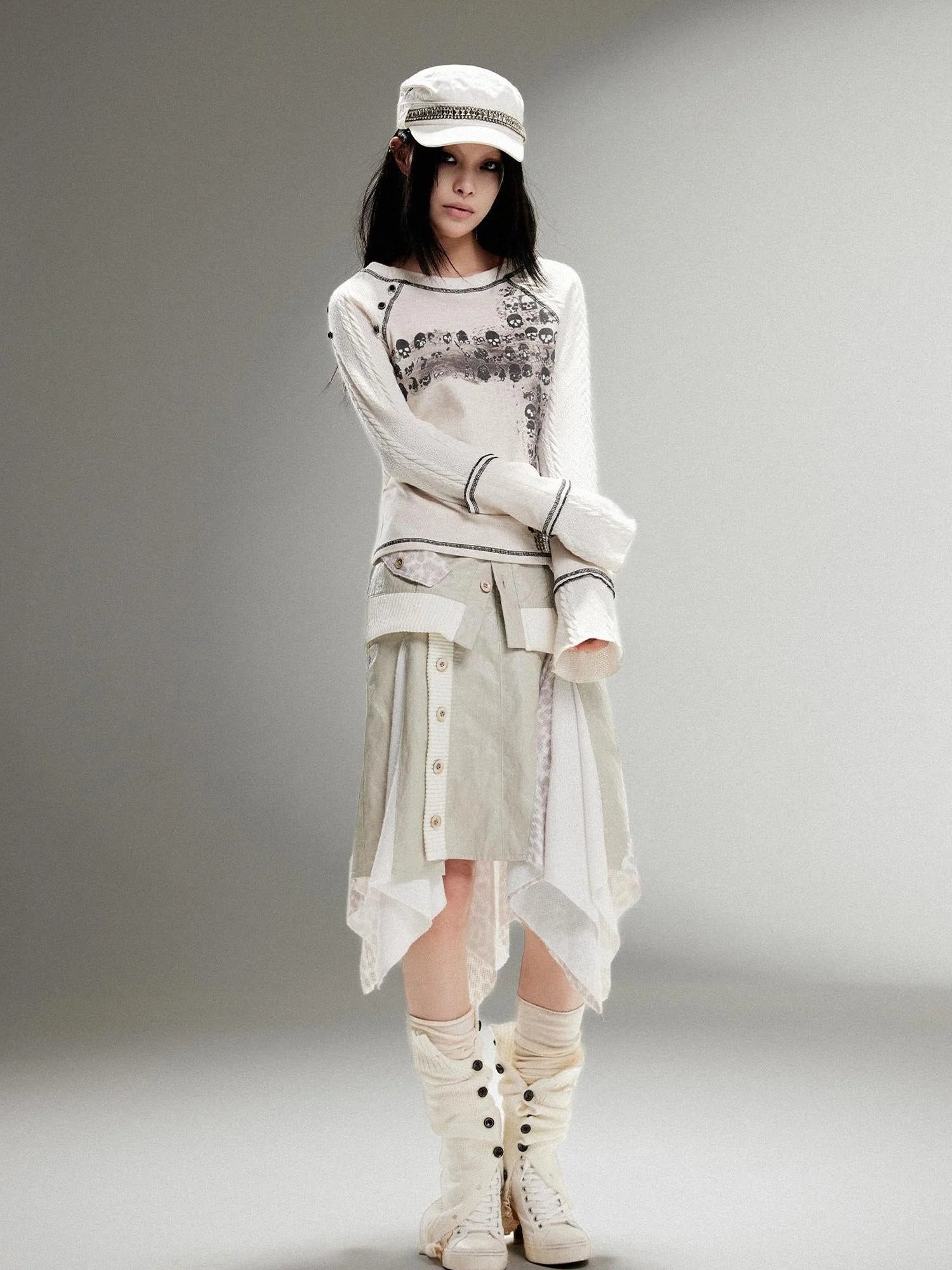 Ariadna Punk Rock Vintage Asymmetrical Leather Mini Skirt