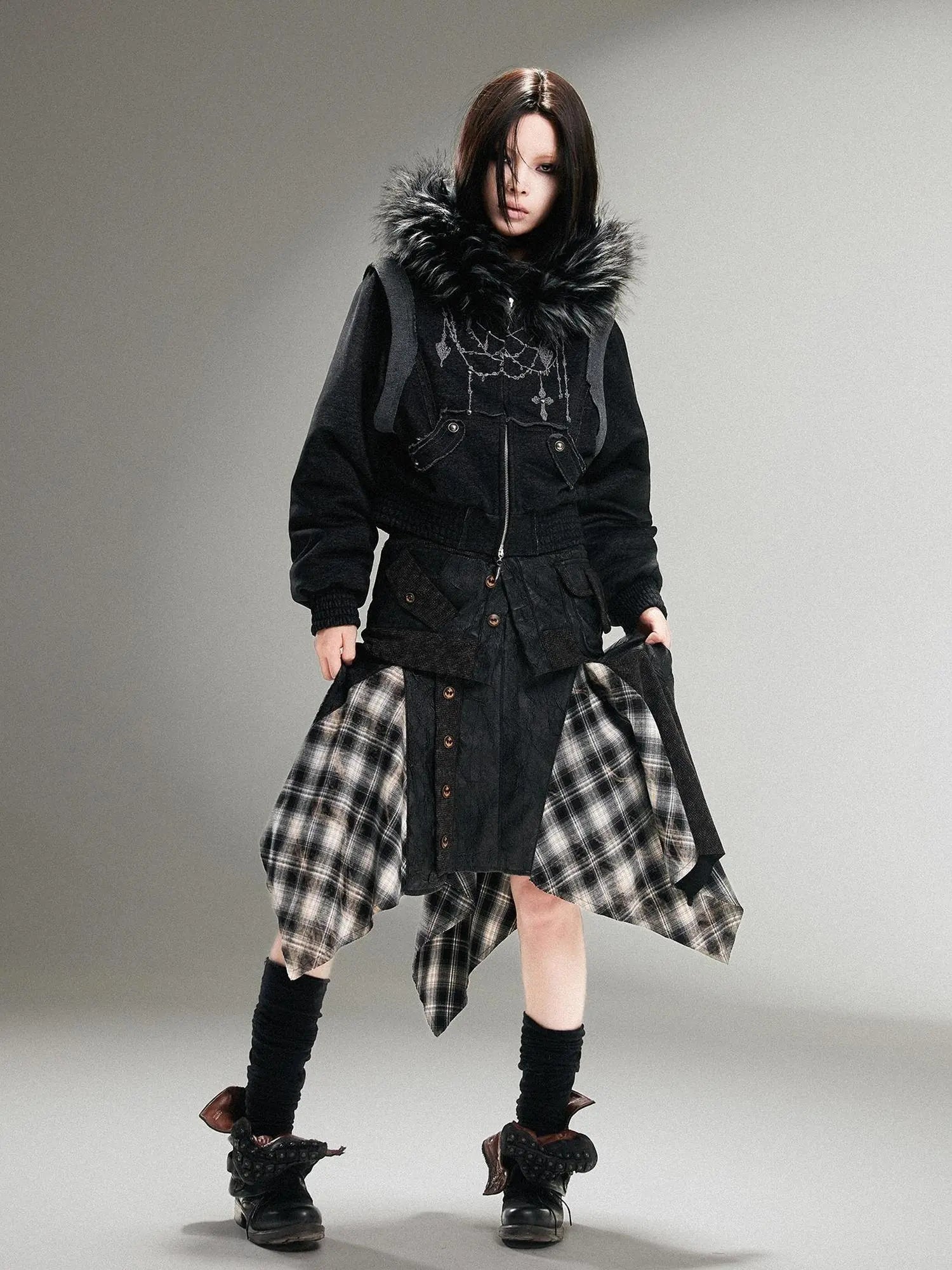 Ariadna Punk Rock Vintage Asymmetrical Leather Mini Skirt