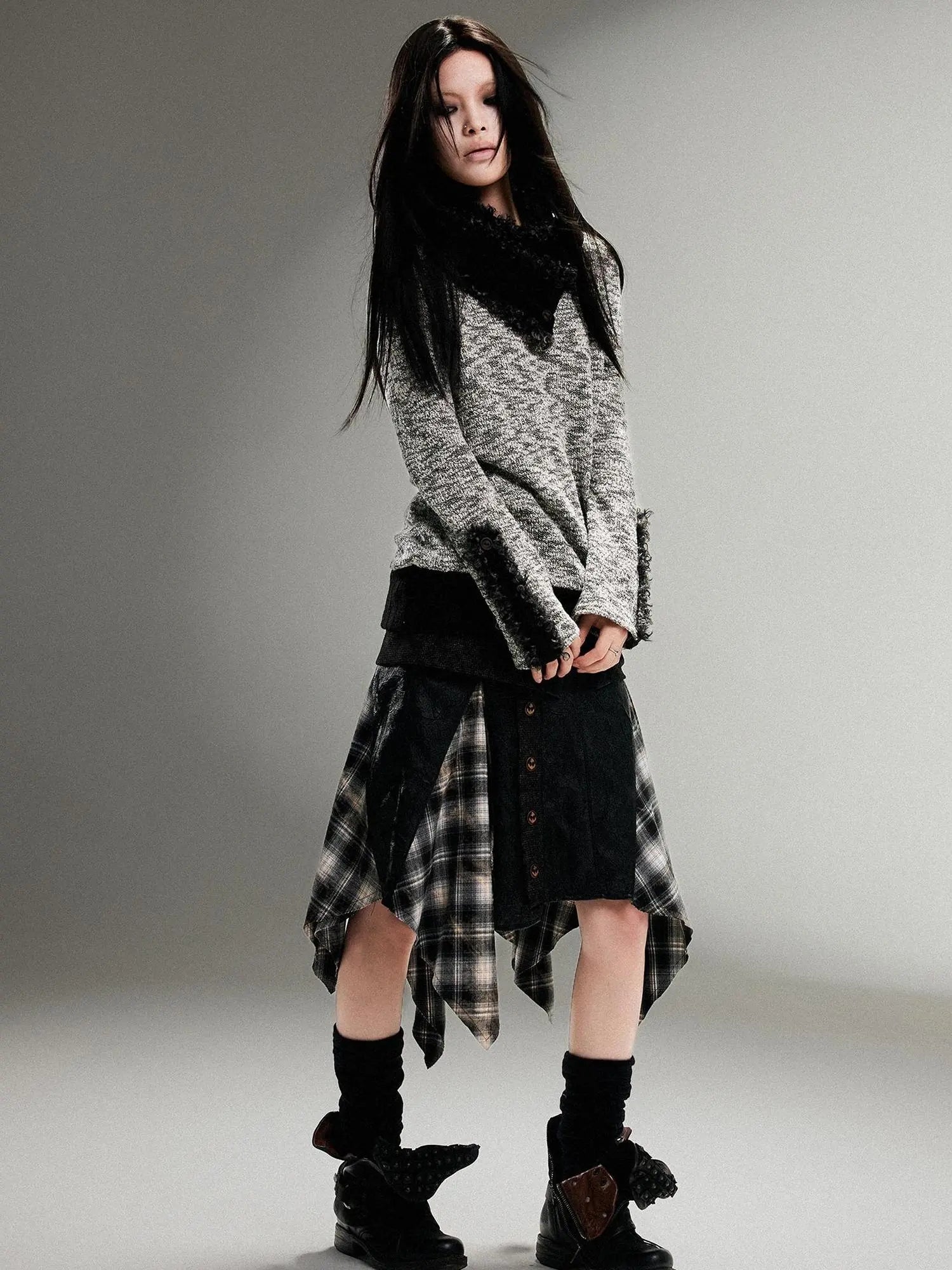Ariadna Punk Rock Vintage Asymmetrical Leather Mini Skirt