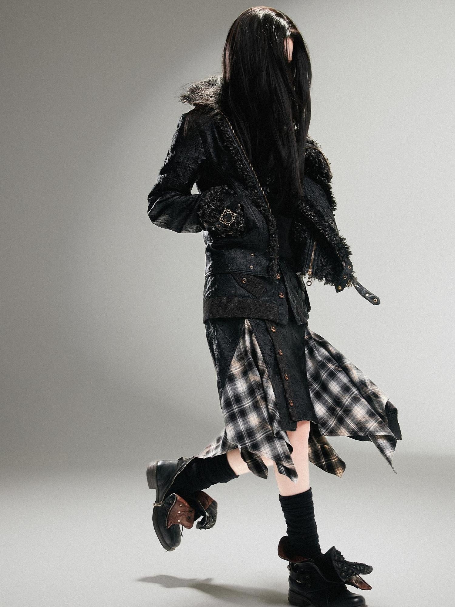 ARIADNAw Ariadna Punk Rock Vintage Asymmetrical Leather Mini Skirt