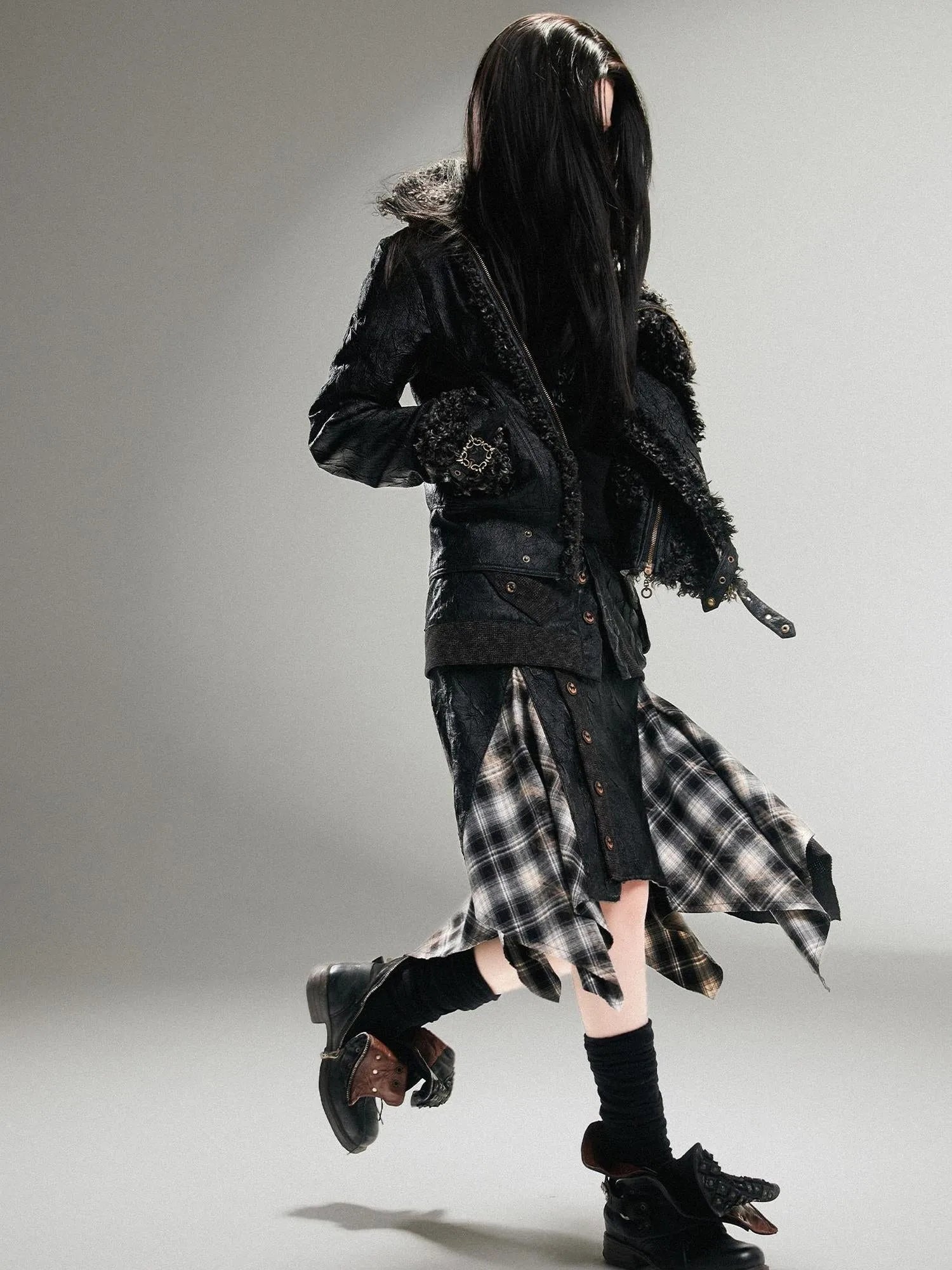 Ariadna Punk Rock Vintage Asymmetrical Leather Mini Skirt