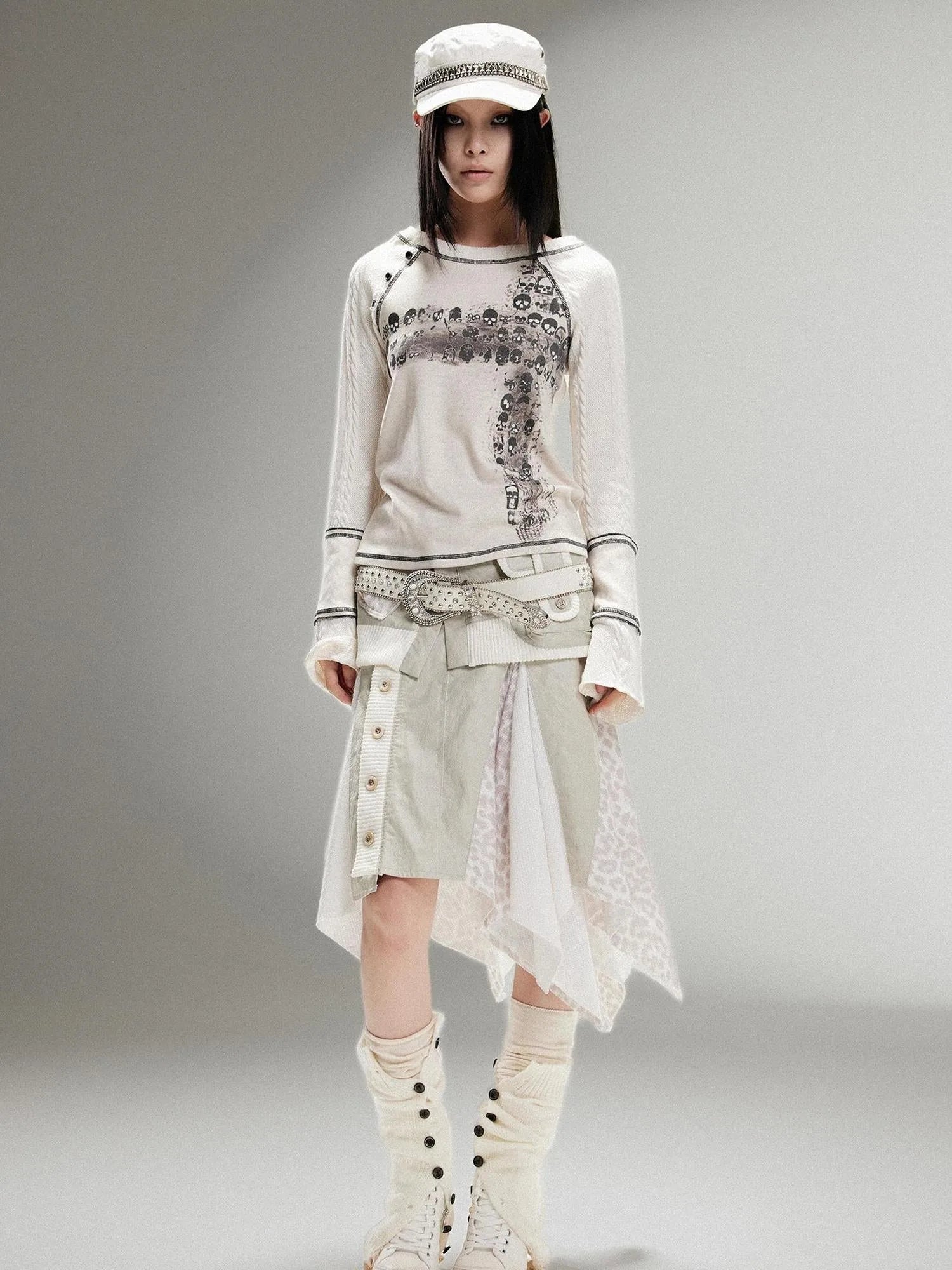 Ariadna Punk Rock Vintage Asymmetrical Leather Mini Skirt