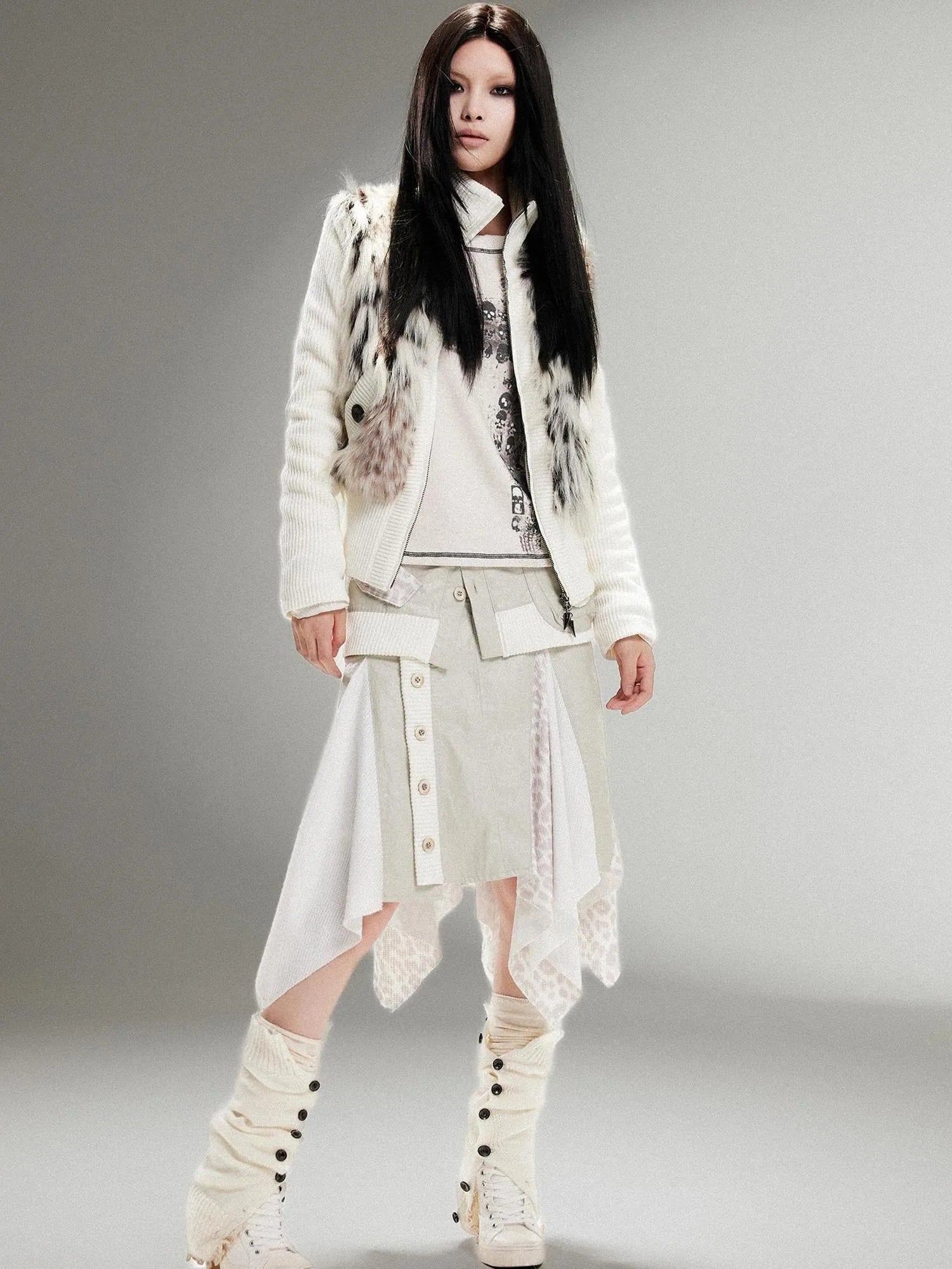 Ariadna Punk Rock Vintage Asymmetrical Leather Mini Skirt