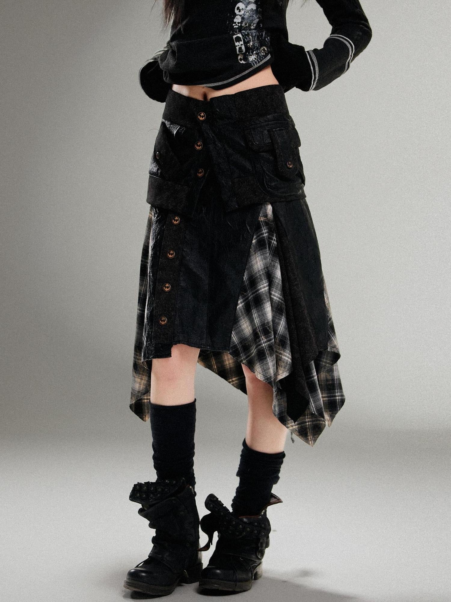 ARIADNAw Ariadna Punk Rock Vintage Asymmetrical Leather Mini Skirt
