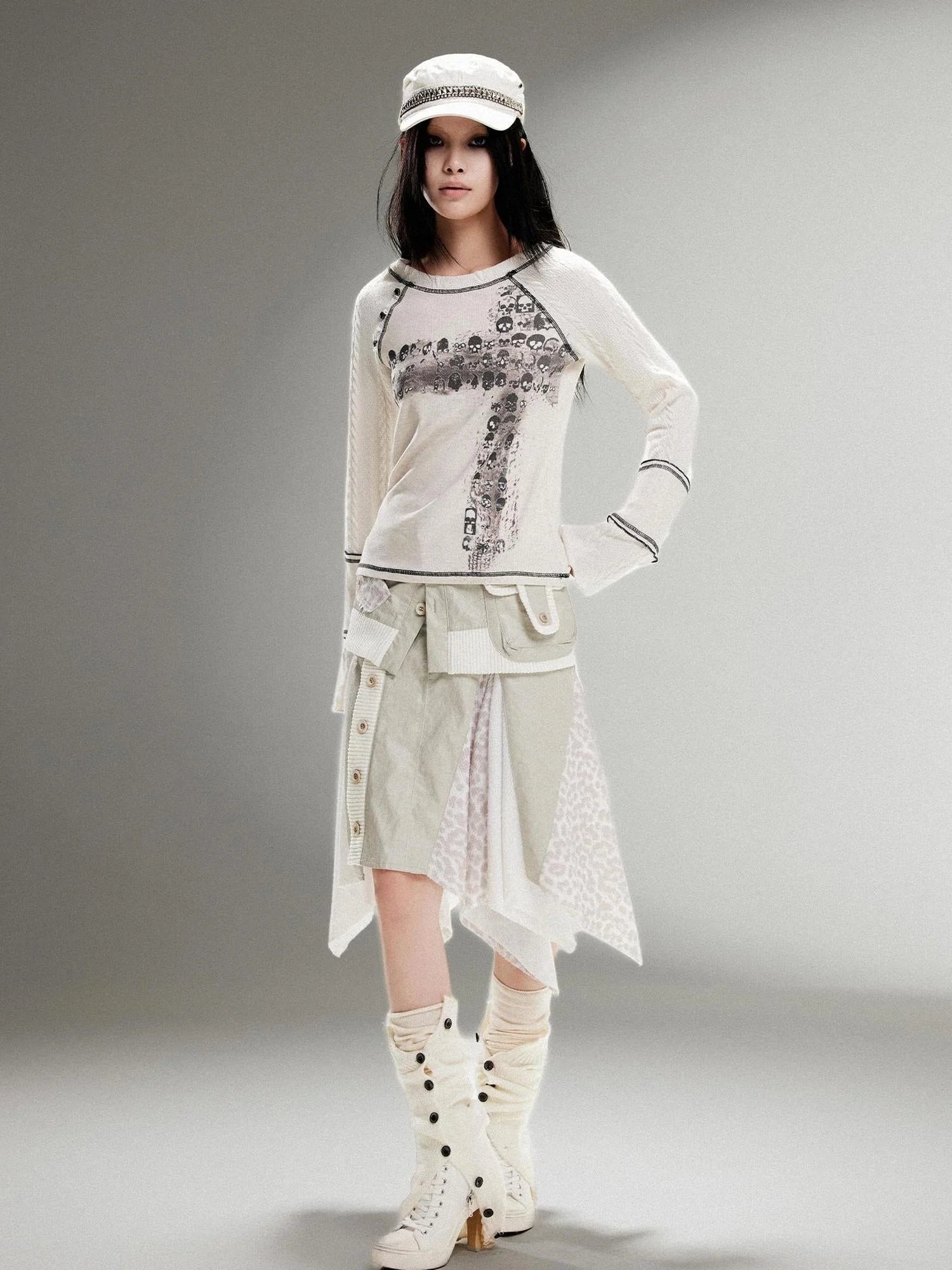 Ariadna Punk Rock Vintage Asymmetrical Leather Mini Skirt