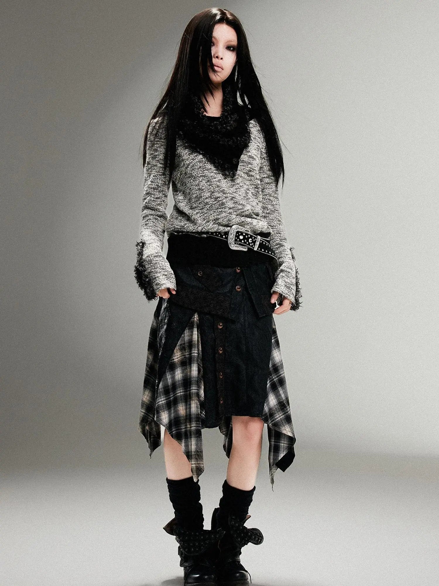 Ariadna Punk Rock Vintage Asymmetrical Leather Mini Skirt