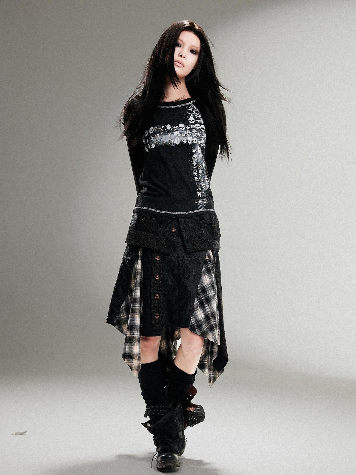 ARIADNAw Ariadna Punk Rock Vintage Asymmetrical Leather Mini Skirt