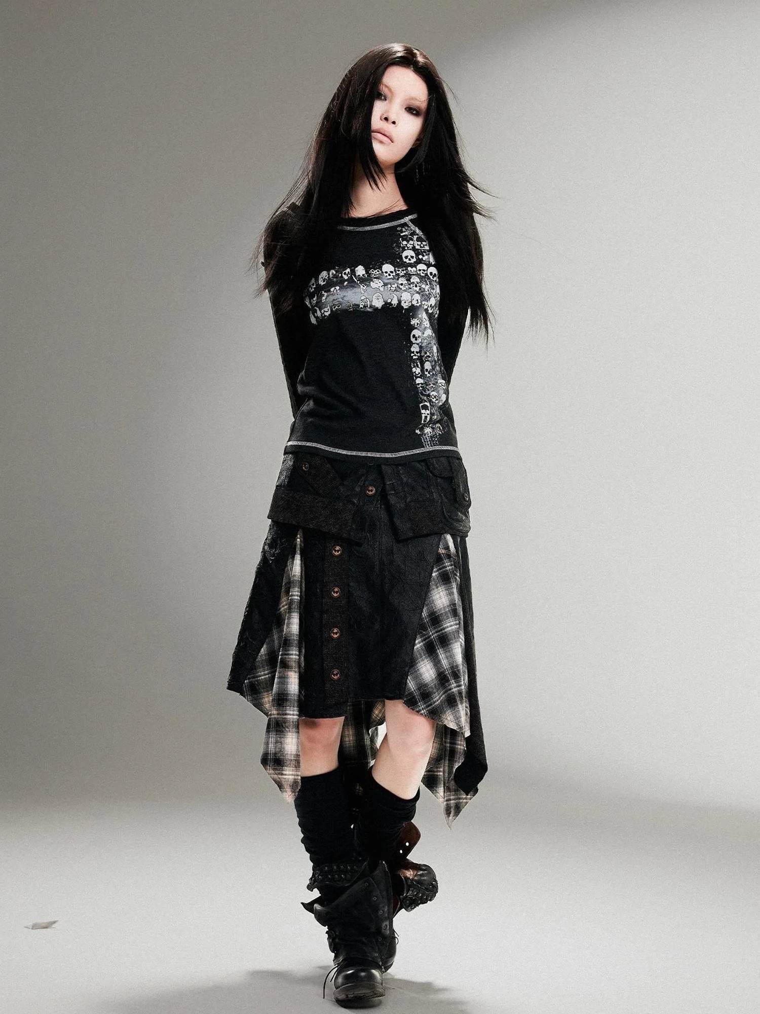 Ariadna Punk Rock Vintage Asymmetrical Leather Mini Skirt